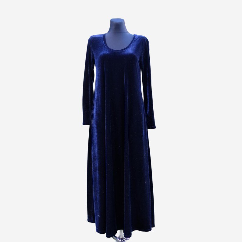 Vintage Dark Blue Velvet Prom Dress with Long Sleeves, Maxi Winter Dress