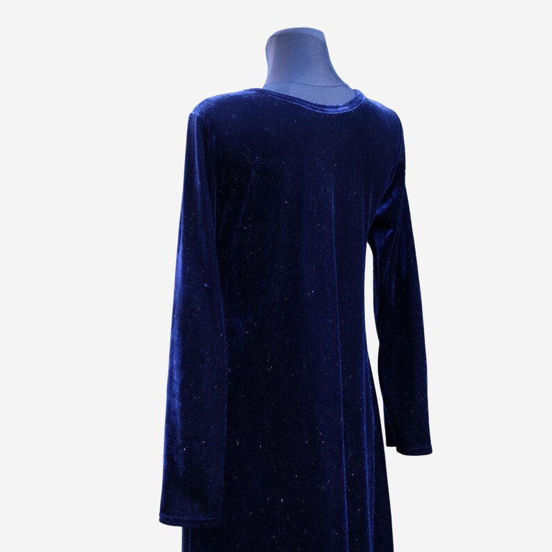 Vintage Dark Blue Velvet Prom Dress with Long Sleeves, Maxi Winter Dress - Image 5