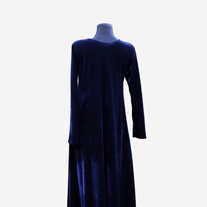 Vintage Dark Blue Velvet Prom Dress with Long Sleeves, Maxi Winter Dress - Image 9