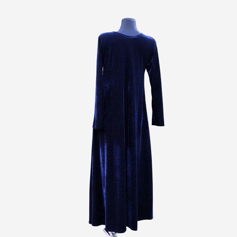 Vintage Dark Blue Velvet Prom Dress with Long Sleeves, Maxi Winter Dress - Image 6