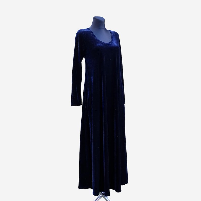 Vintage Dark Blue Velvet Prom Dress with Long Sleeves, Maxi Winter Dress - Image 8