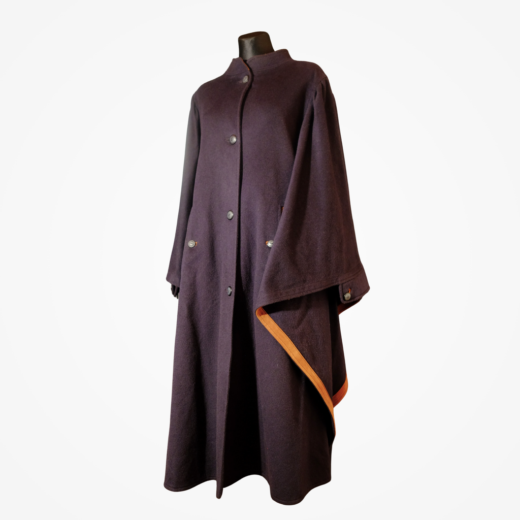 Vintage Navy Blue Long Cape Coat with Brown details, Luxurious Quality and Very Unique Design, yet Super Classy