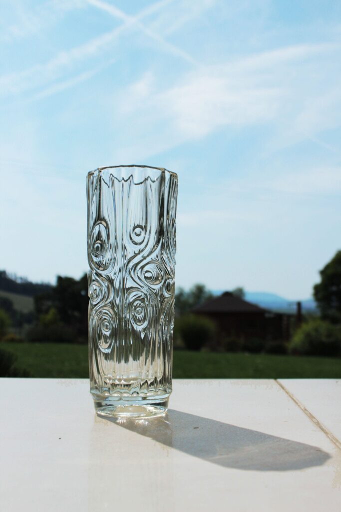 Czech Sklo Union Clear pressed glass Vase with wood pattern 20156/180 designed by Frantisek Peceny for Hermanova Hut