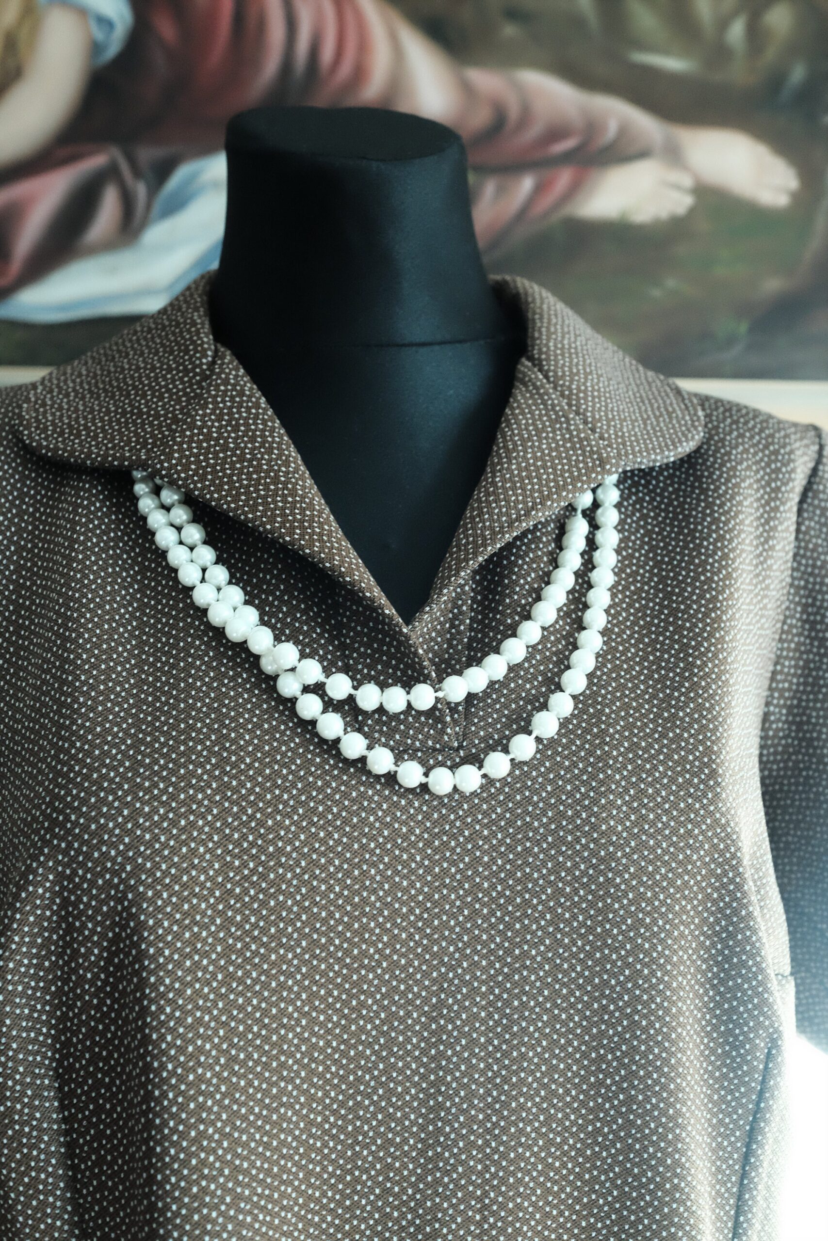 Brown Collared Polka Dot Vintage dress SIZE EU46 - Image 3