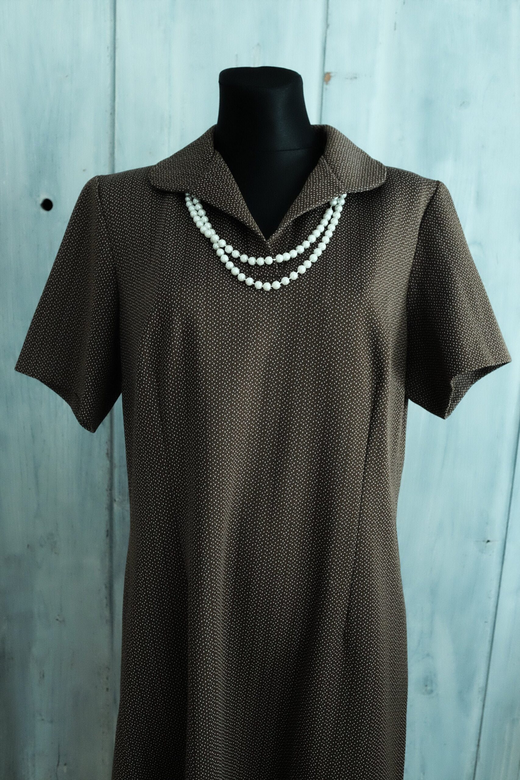 Brown Collared Polka Dot Vintage dress SIZE EU46 - Image 4