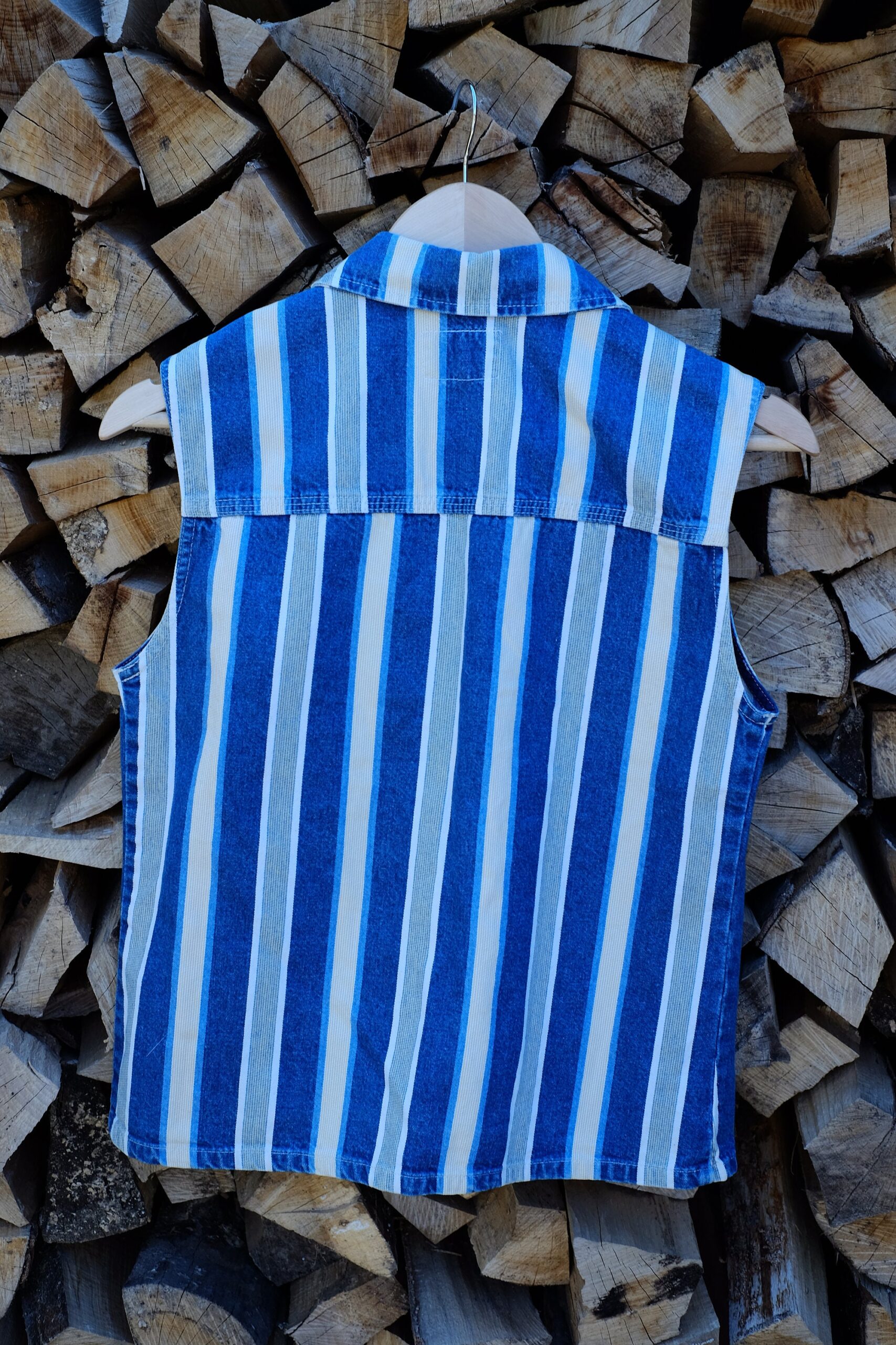 Vintage 80s sleeveless striped denim shirt size M-L, Western Cowboy Style Denim Shirt - Image 9