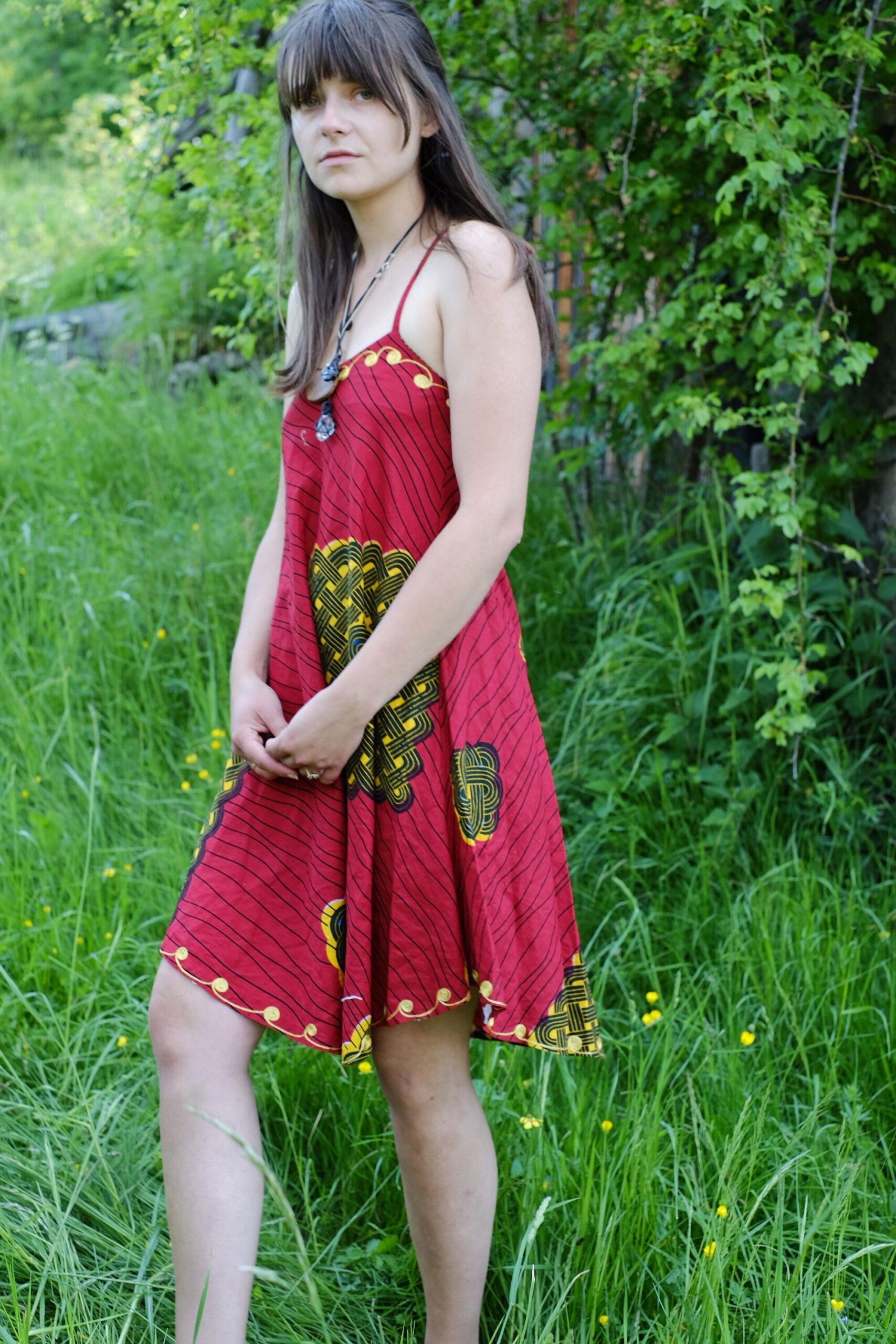 Vintage Etno red dress with golden embroidery - Image 6