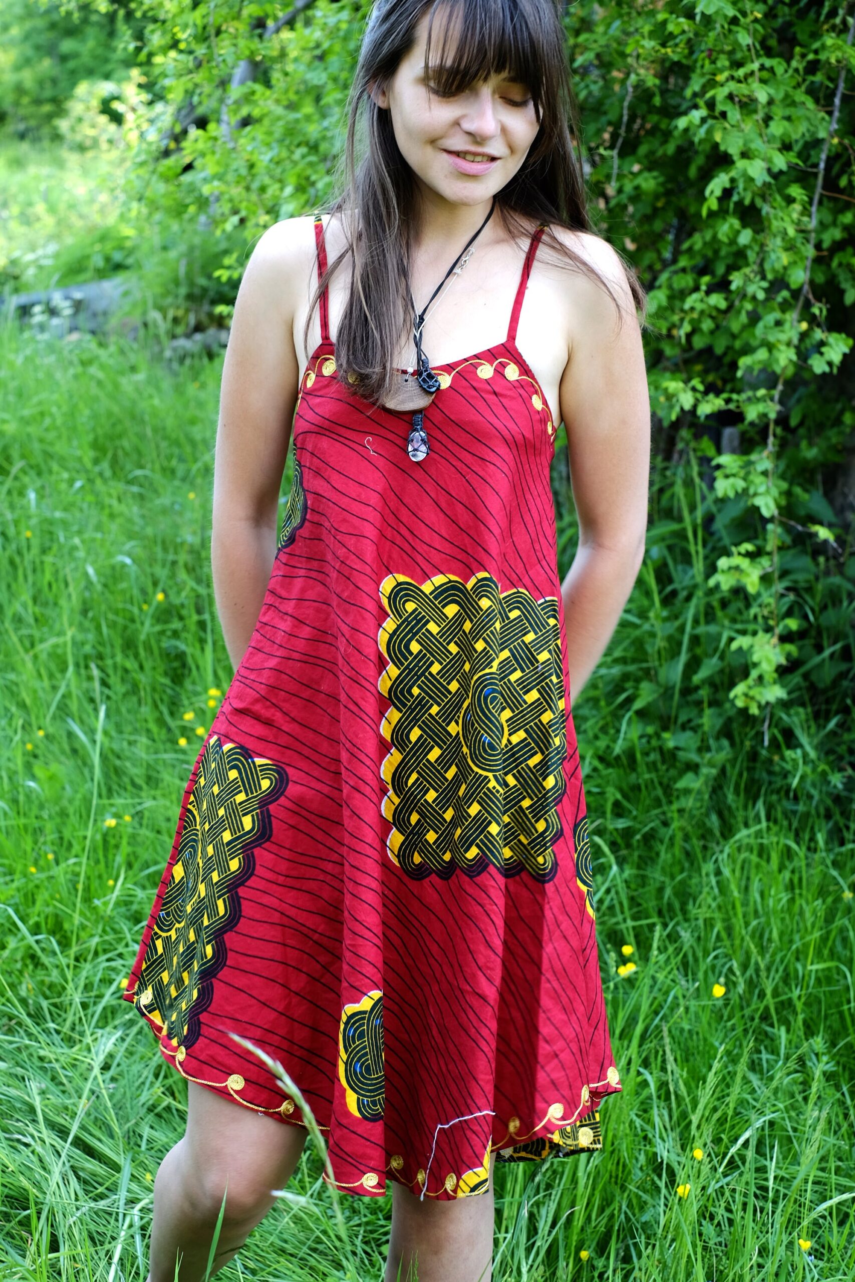 Vintage Etno red dress with golden embroidery - Image 4