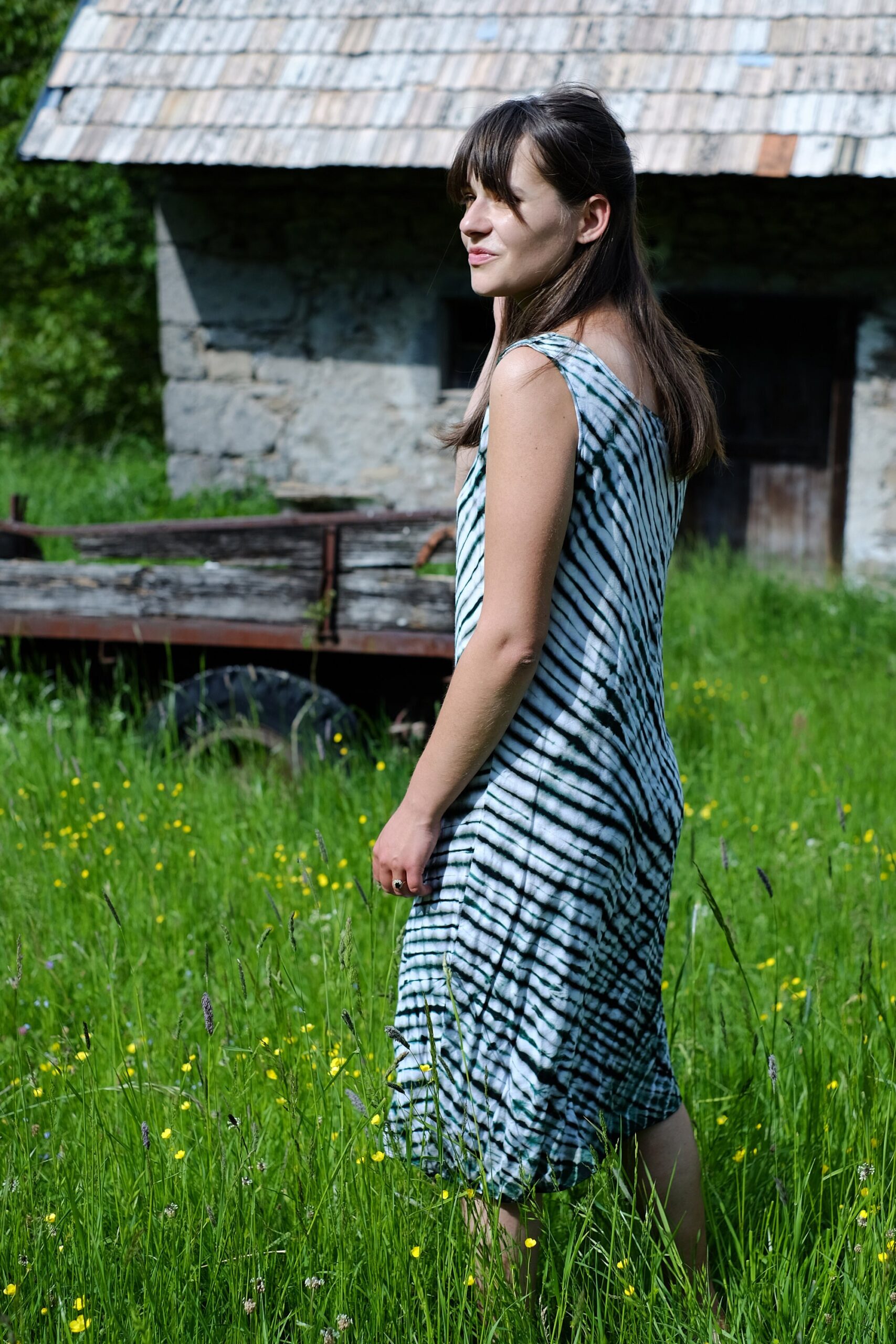 Vintage tie dye loose 90s summer dress in green and white size EU 40-44 - Image 3