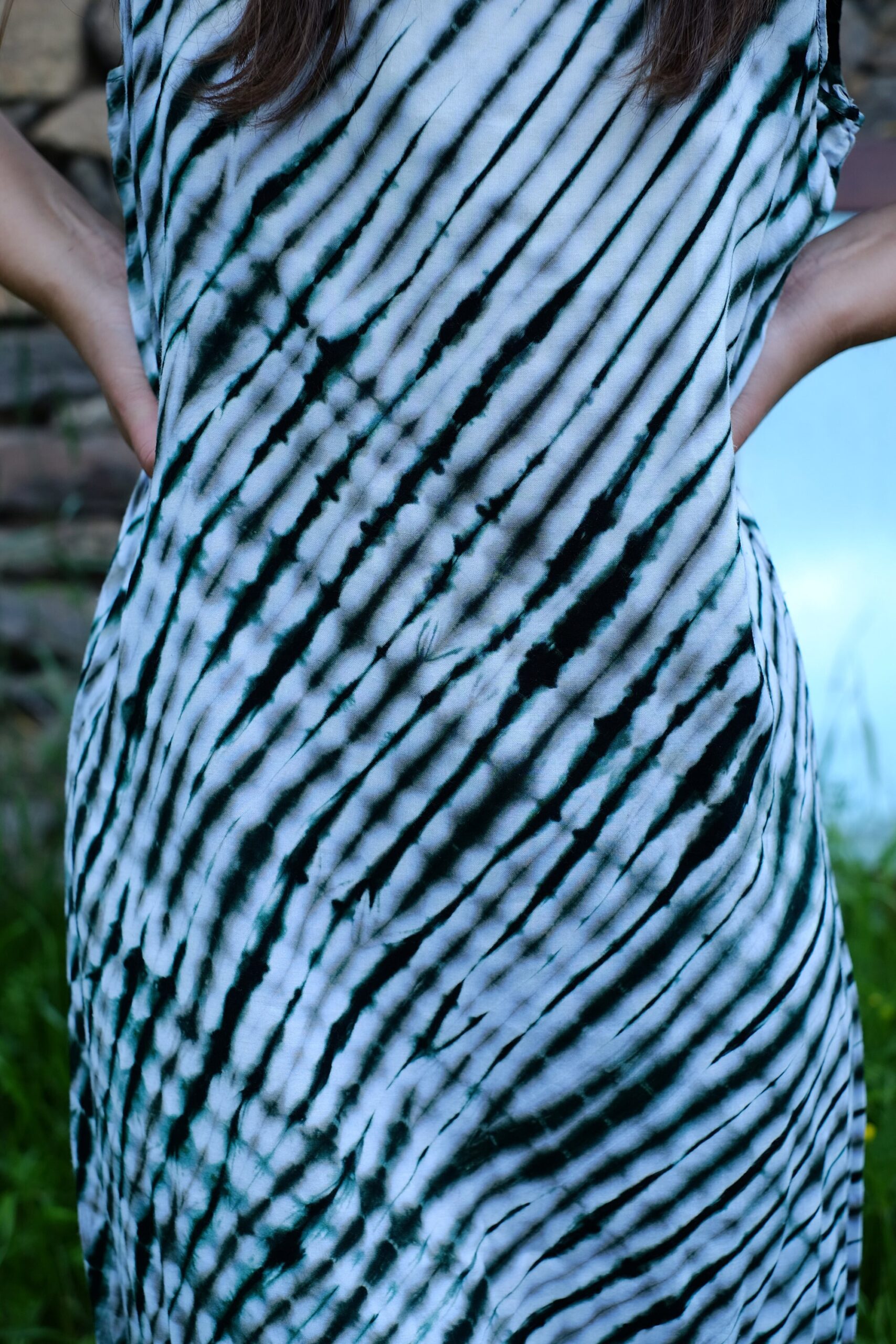 Vintage tie dye loose 90s summer dress in green and white size EU 40-44 - Image 7