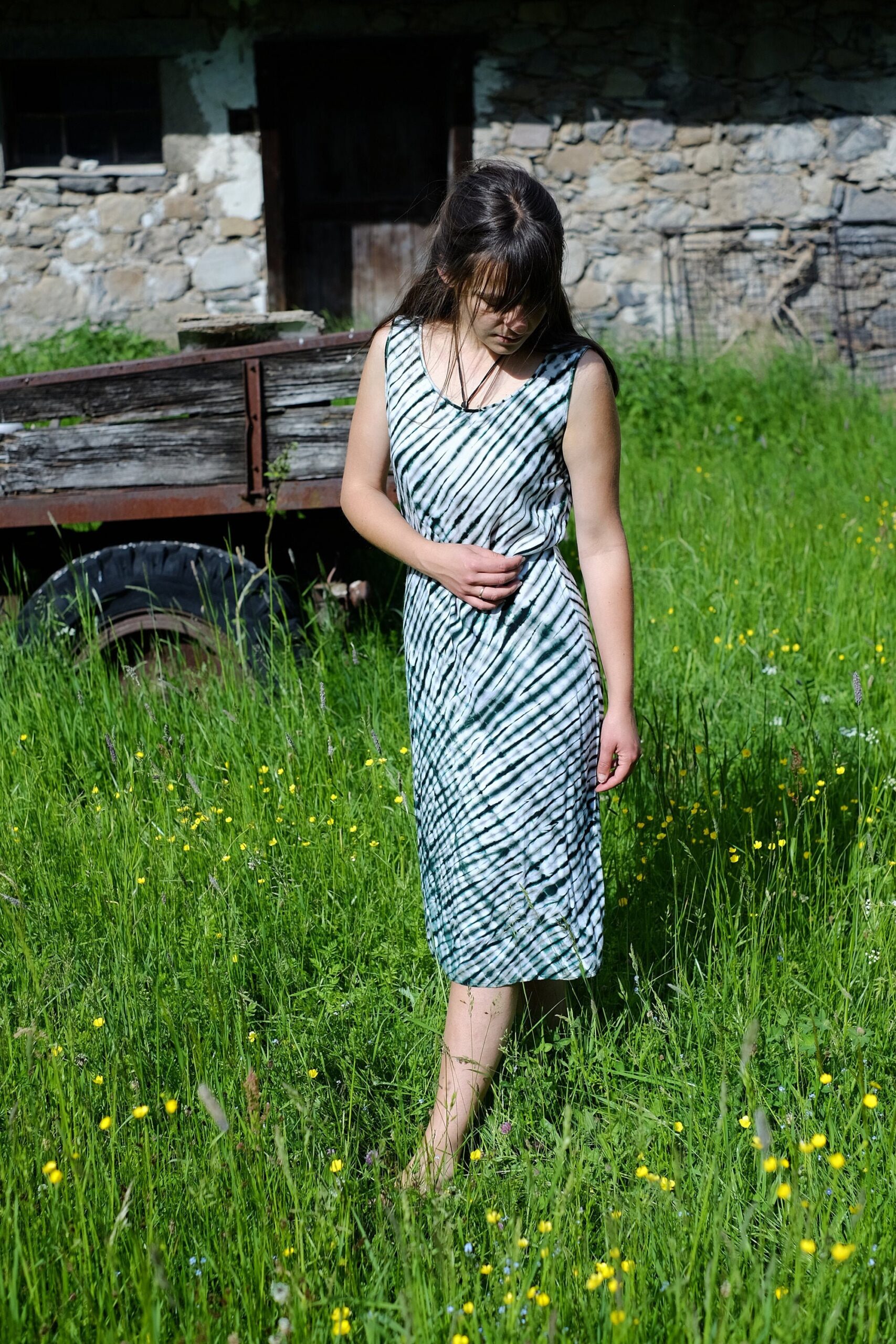 Vintage tie dye loose 90s summer dress in green and white size EU 40-44 - Image 4