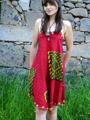Vintage Etno red dress with golden embroidery