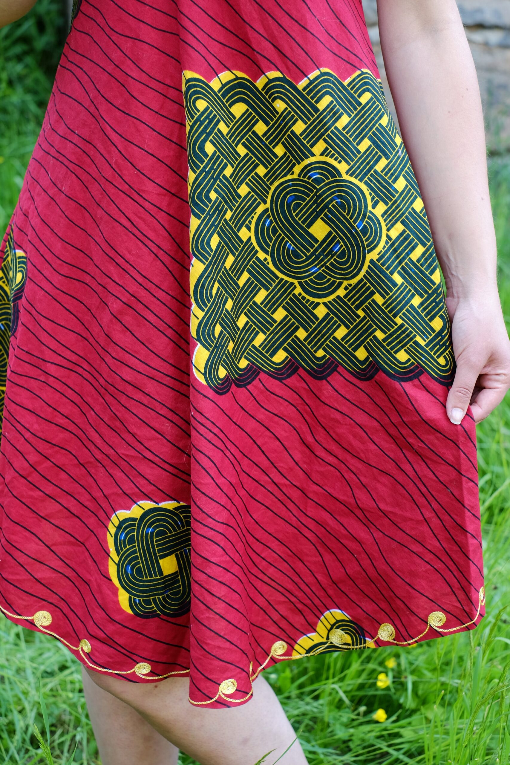 Vintage Etno red dress with golden embroidery - Image 8