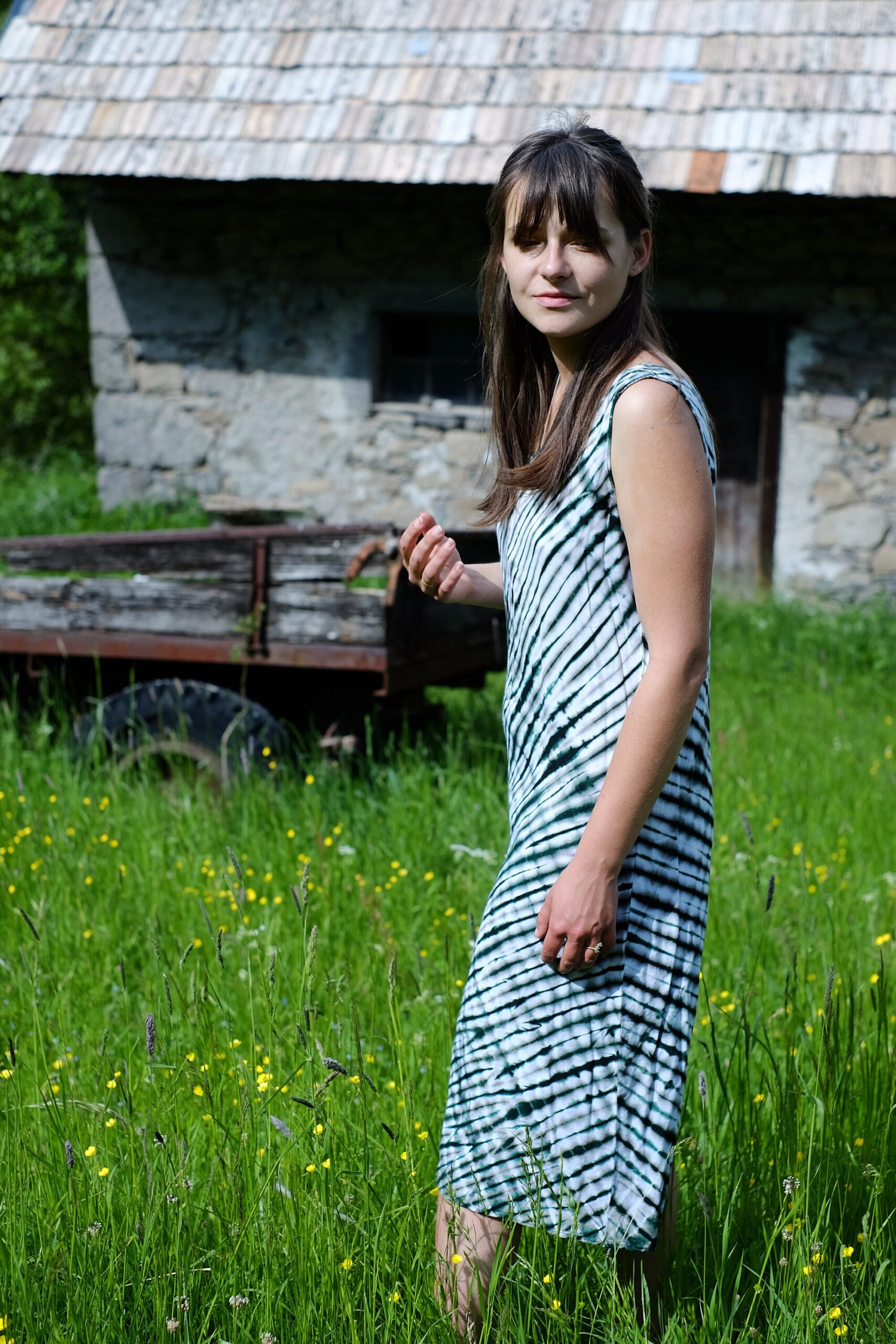 Vintage tie dye loose 90s summer dress in green and white size EU 40-44 - Image 6