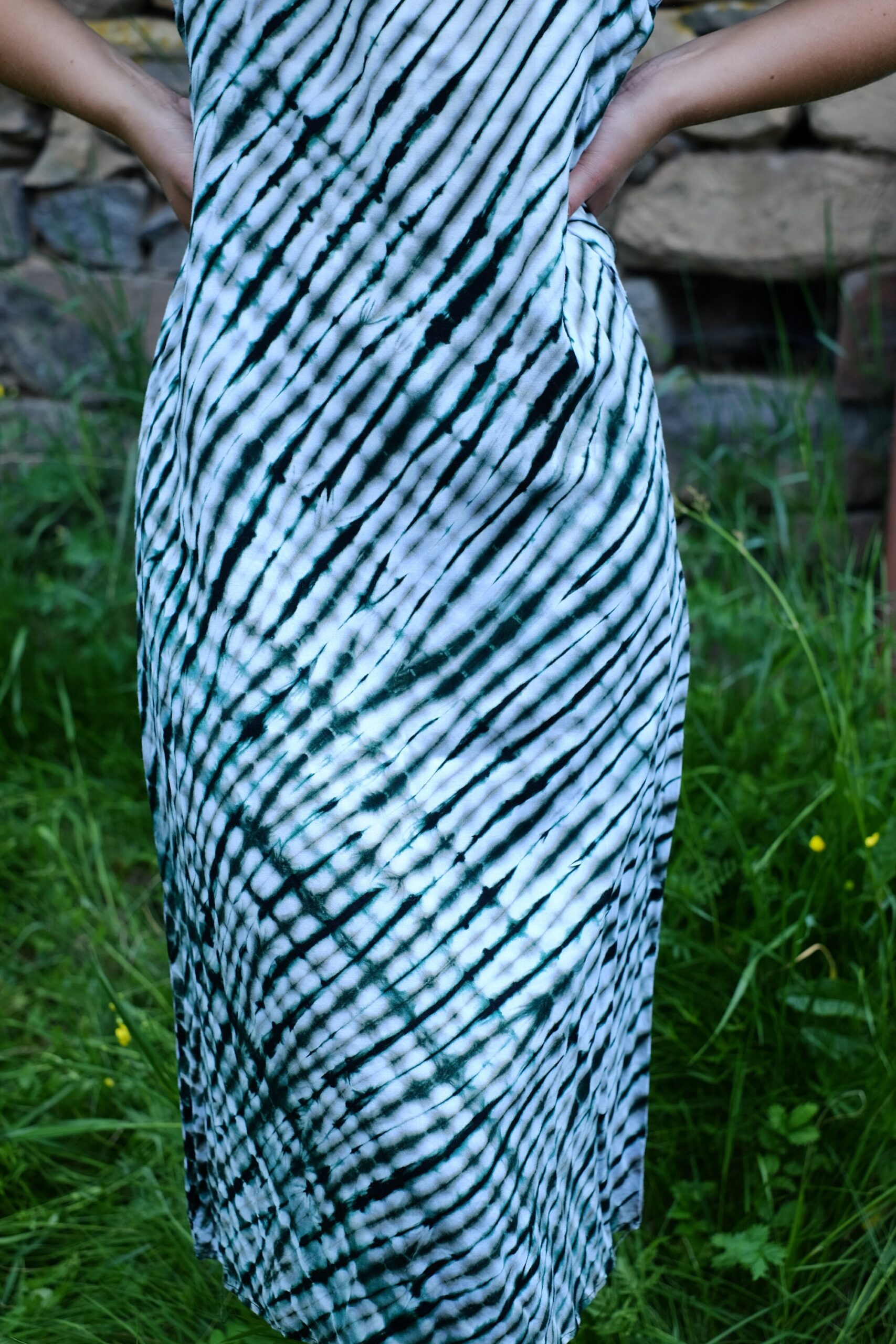 Vintage tie dye loose 90s summer dress in green and white size EU 40-44 - Image 8