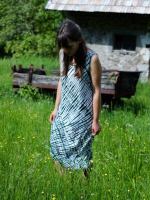 Vintage tie dye loose 90s summer dress in green and white size EU 40-44