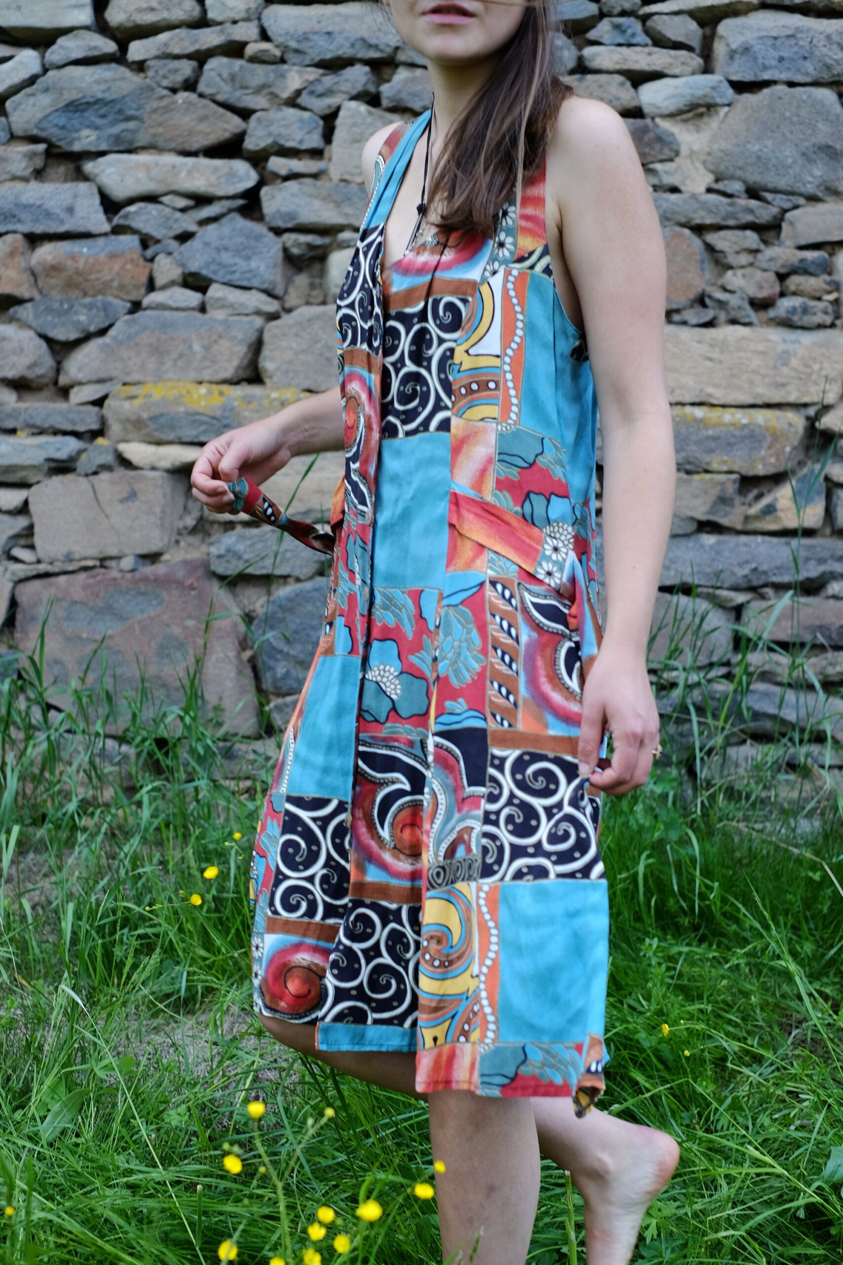 80s Vintage Colourful Summer Boho Hippie Patchwork Midi Dress - Image 8