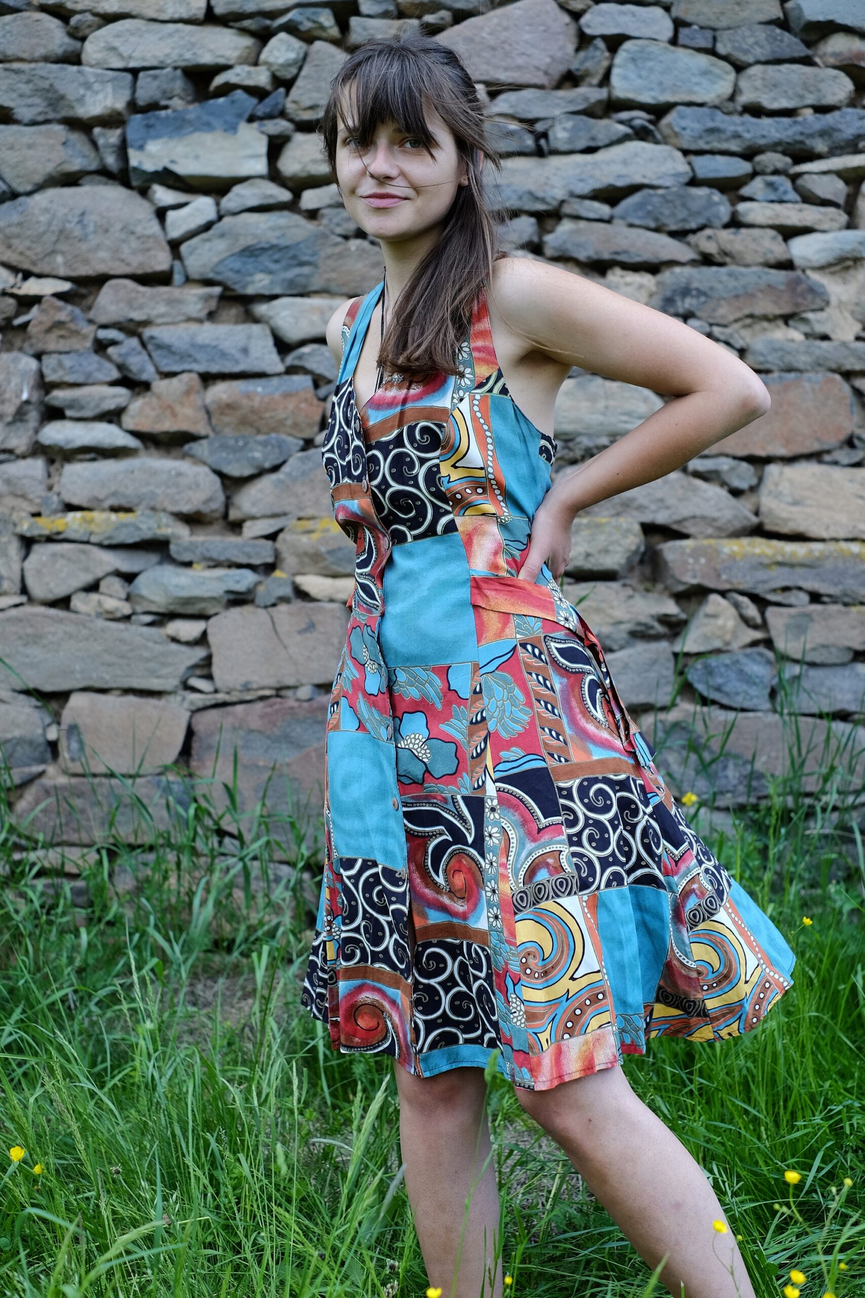 80s Vintage Colourful Summer Boho Hippie Patchwork Midi Dress - Image 10