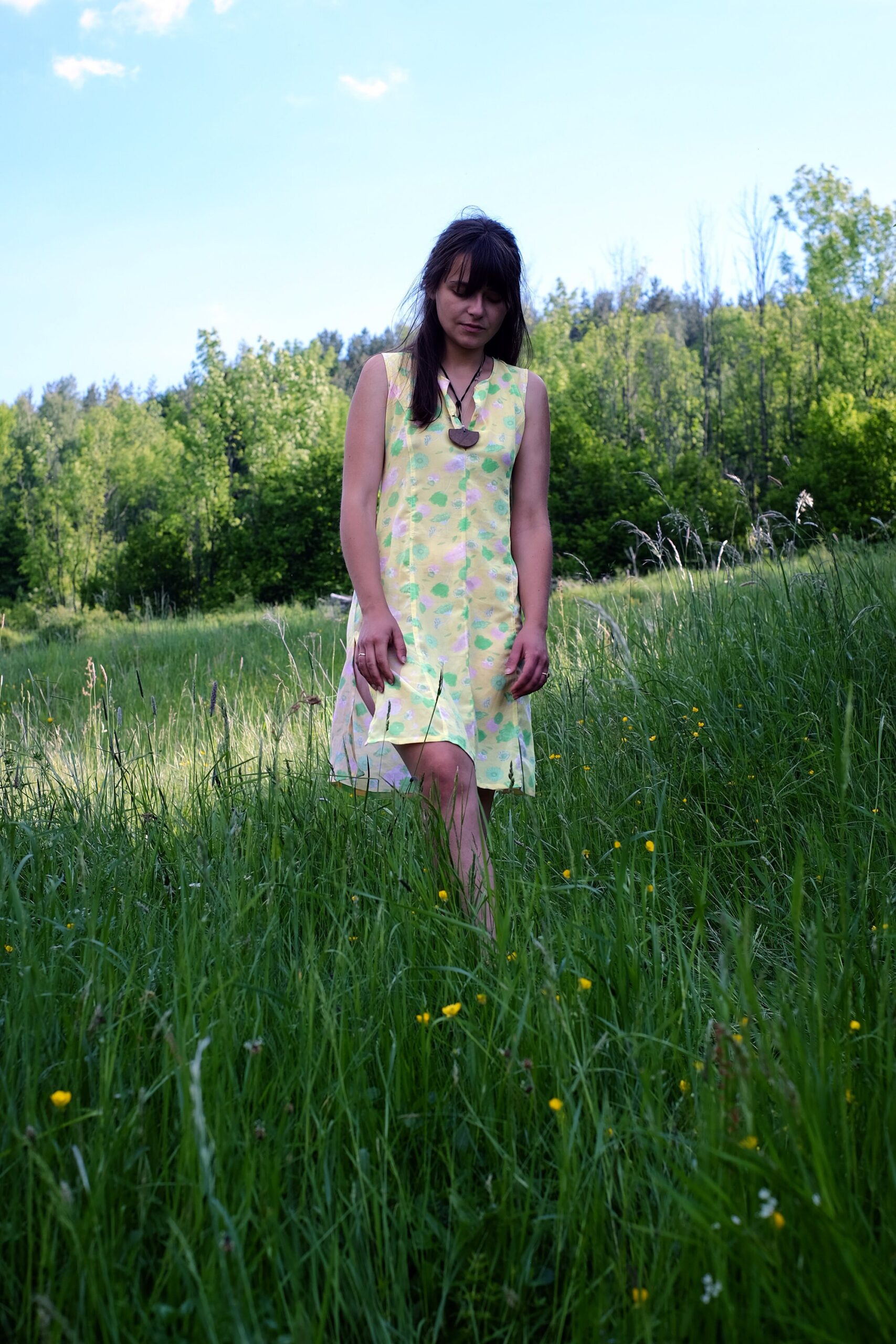 Vintage 60s Floral Mini Dress in Yellow, Sheer Mini Summer Dress - Image 5