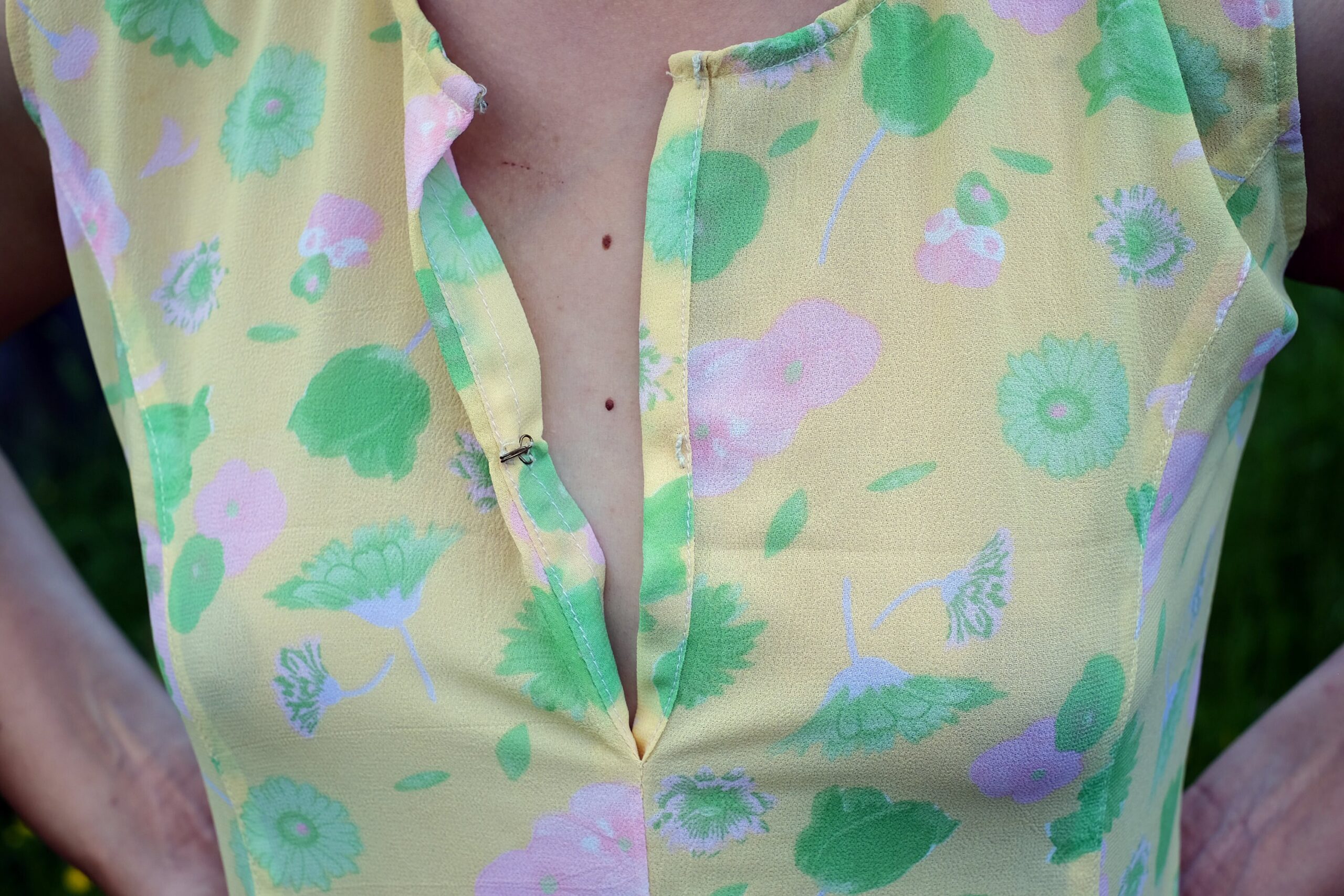 Vintage 60s Floral Mini Dress in Yellow, Sheer Mini Summer Dress - Image 7