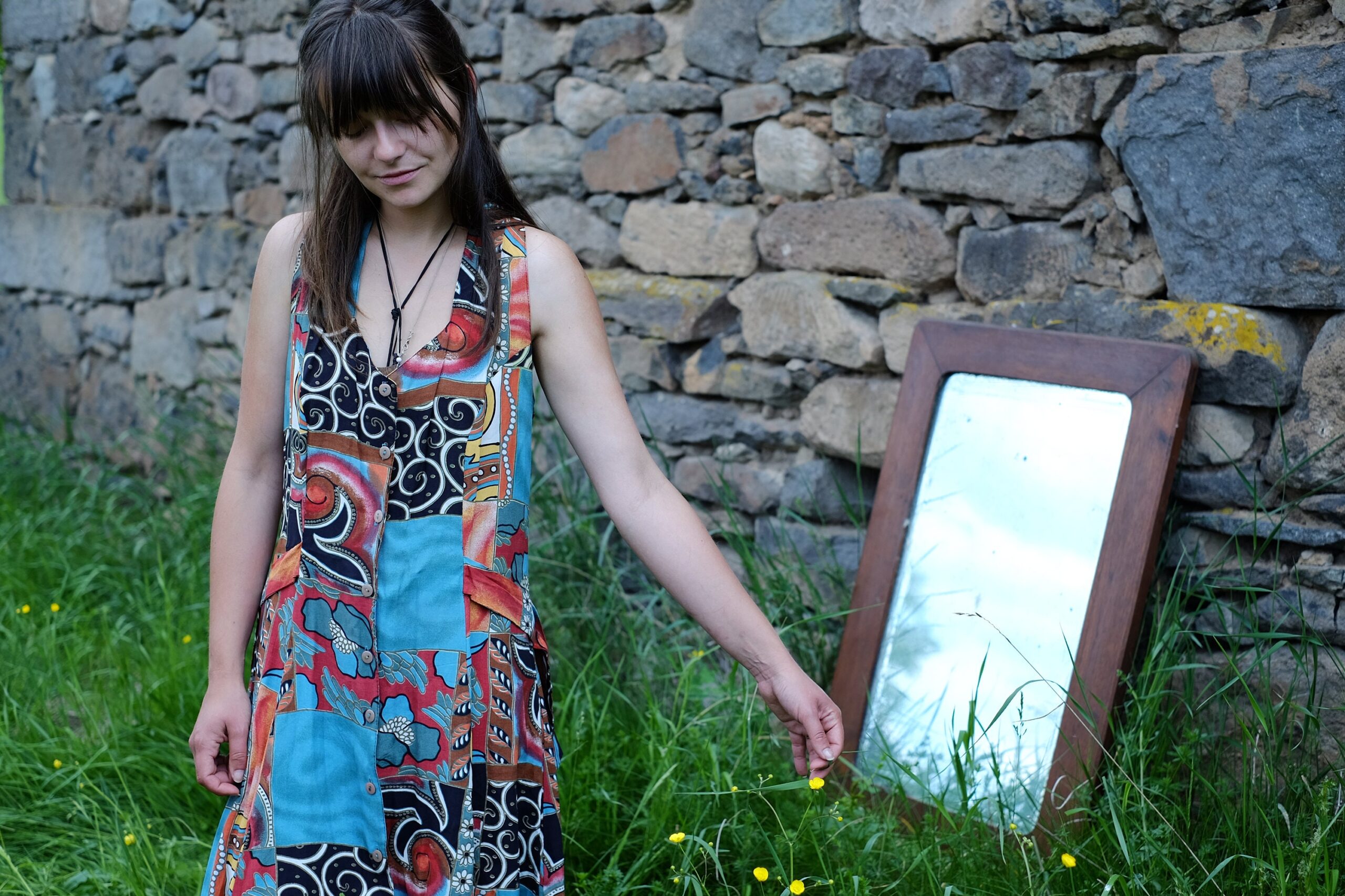 80s Vintage Colourful Summer Boho Hippie Patchwork Midi Dress - Image 3