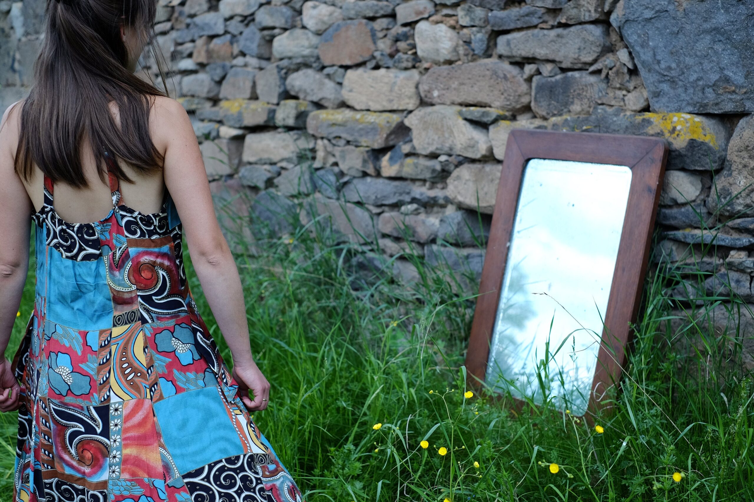 80s Vintage Colourful Summer Boho Hippie Patchwork Midi Dress - Image 4
