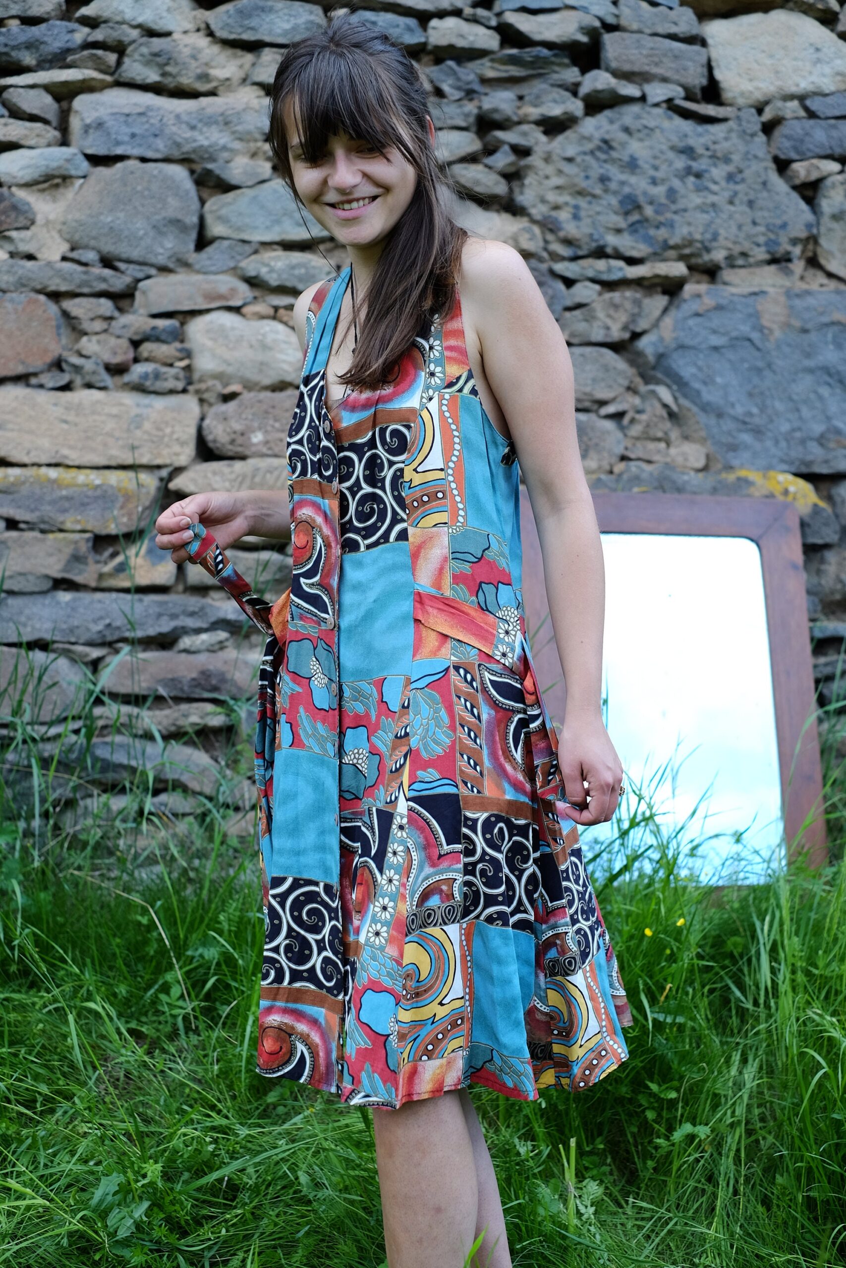 80s Vintage Colourful Summer Boho Hippie Patchwork Midi Dress - Image 6