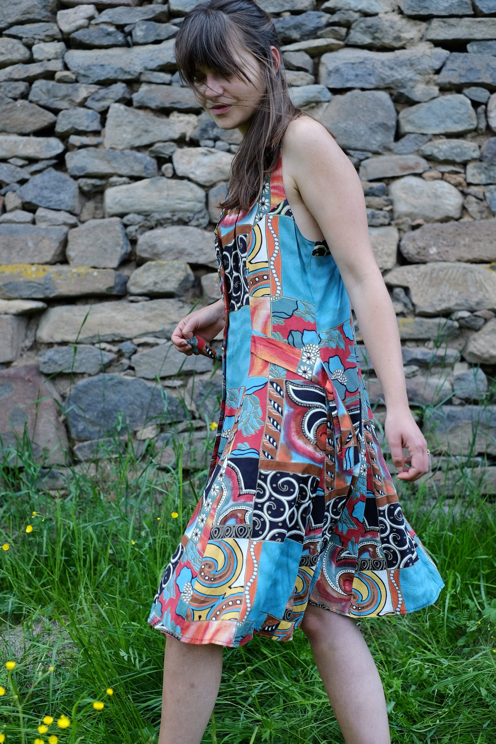 80s Vintage Colourful Summer Boho Hippie Patchwork Midi Dress - Image 7