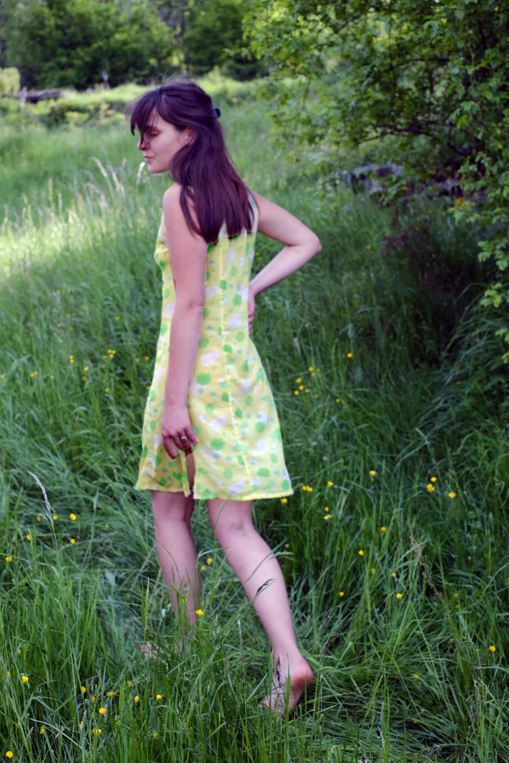 Vintage 60s Floral Mini Dress in Yellow, Sheer Mini Summer Dress - Image 6