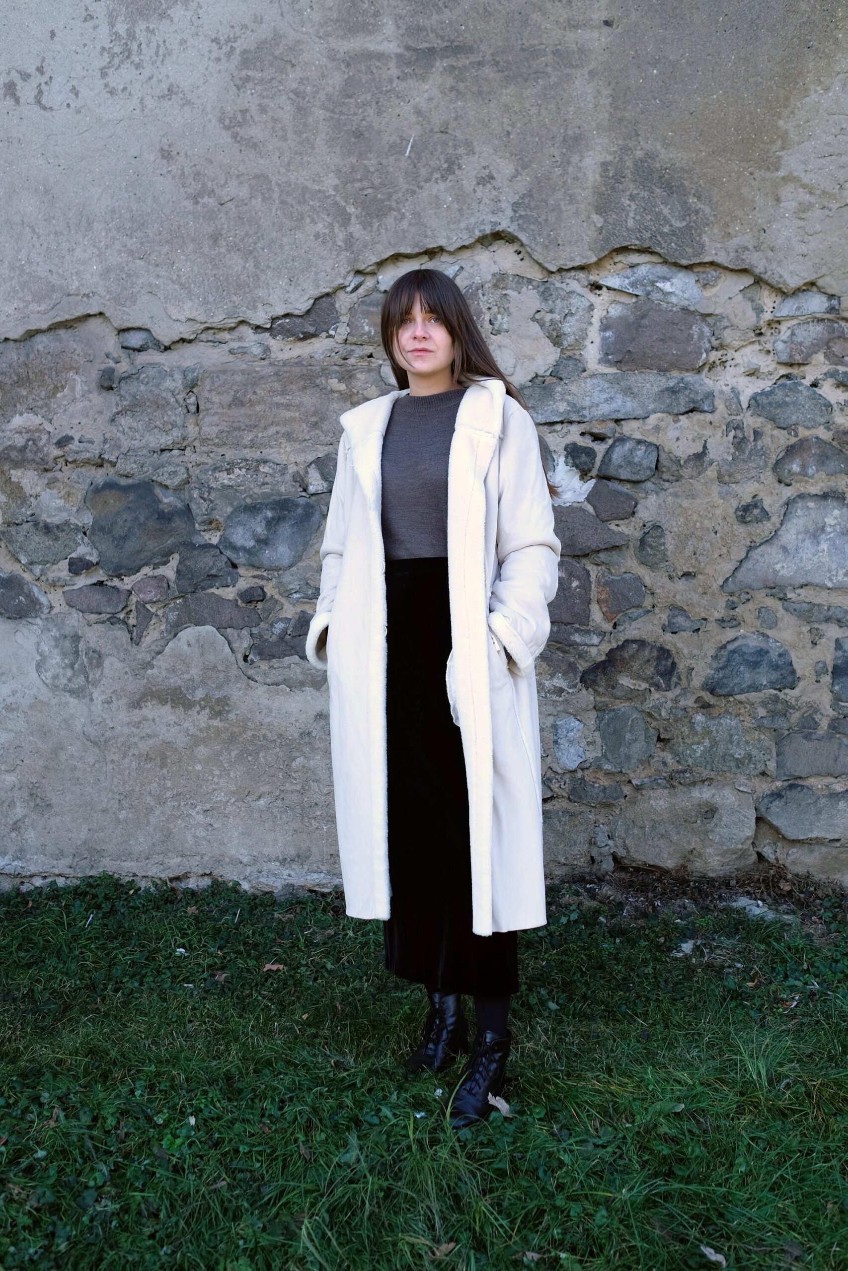 Vintage White Winter Coat, Vegan Faux Fur, Hooded, Erich Fend - Image 7