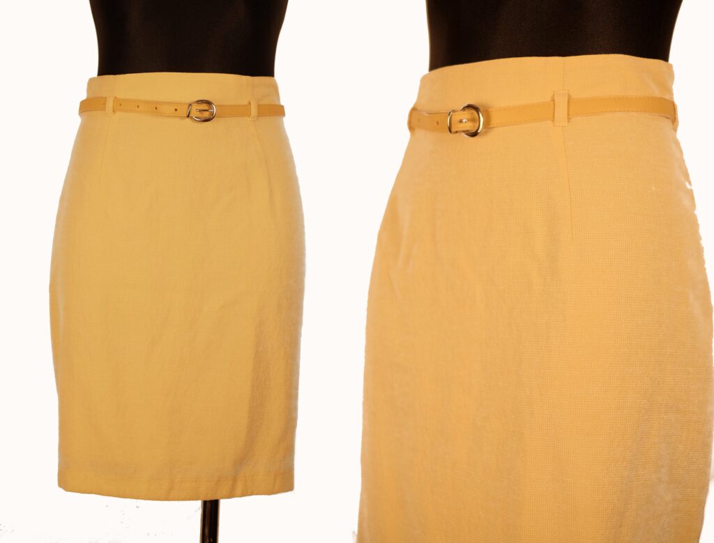 Vintage Pastel Yellow Pencil Skirt, High waisted mini, Size L EU42