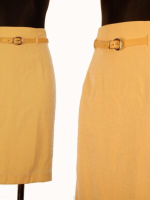 Vintage Pastel Yellow Pencil Skirt, High waisted mini, Size L EU42