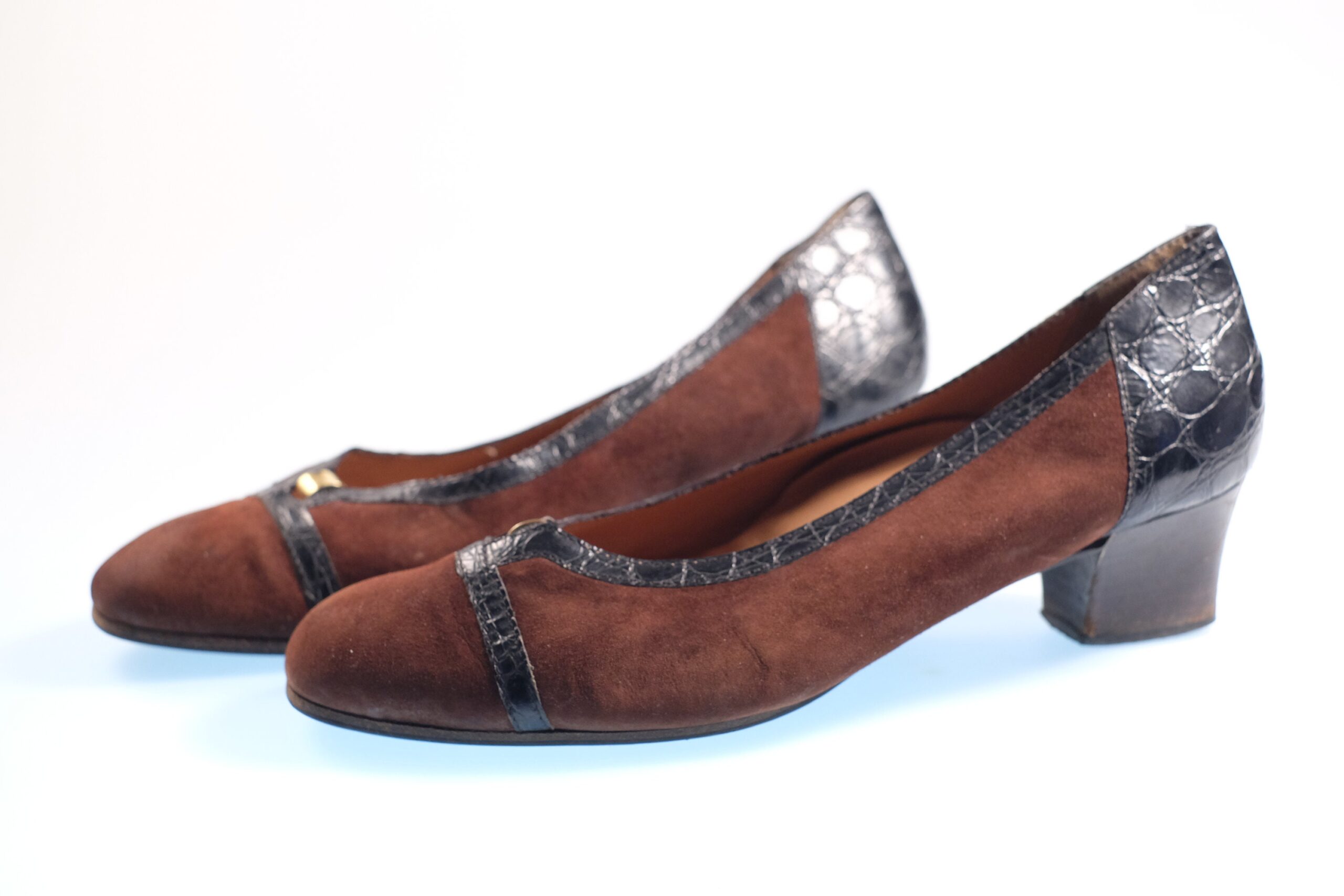 Vintage Brown & Black Leather Pumps Size EU 39 - Image 6