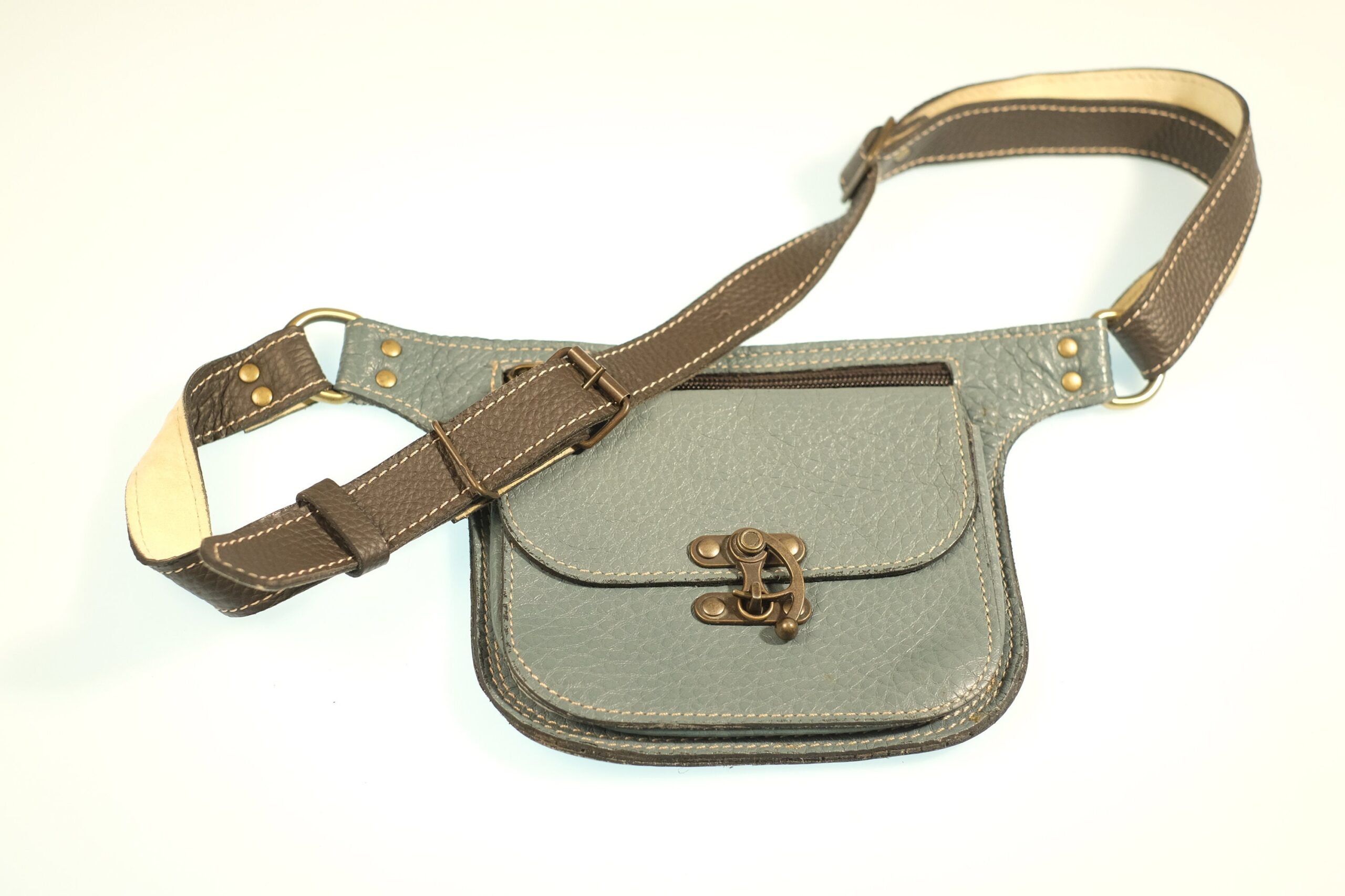 Vintage Blue Leather / Waistbag/ Belly Bag/ Hip Bag / Belt Bag / Fanny Pack - Image 7