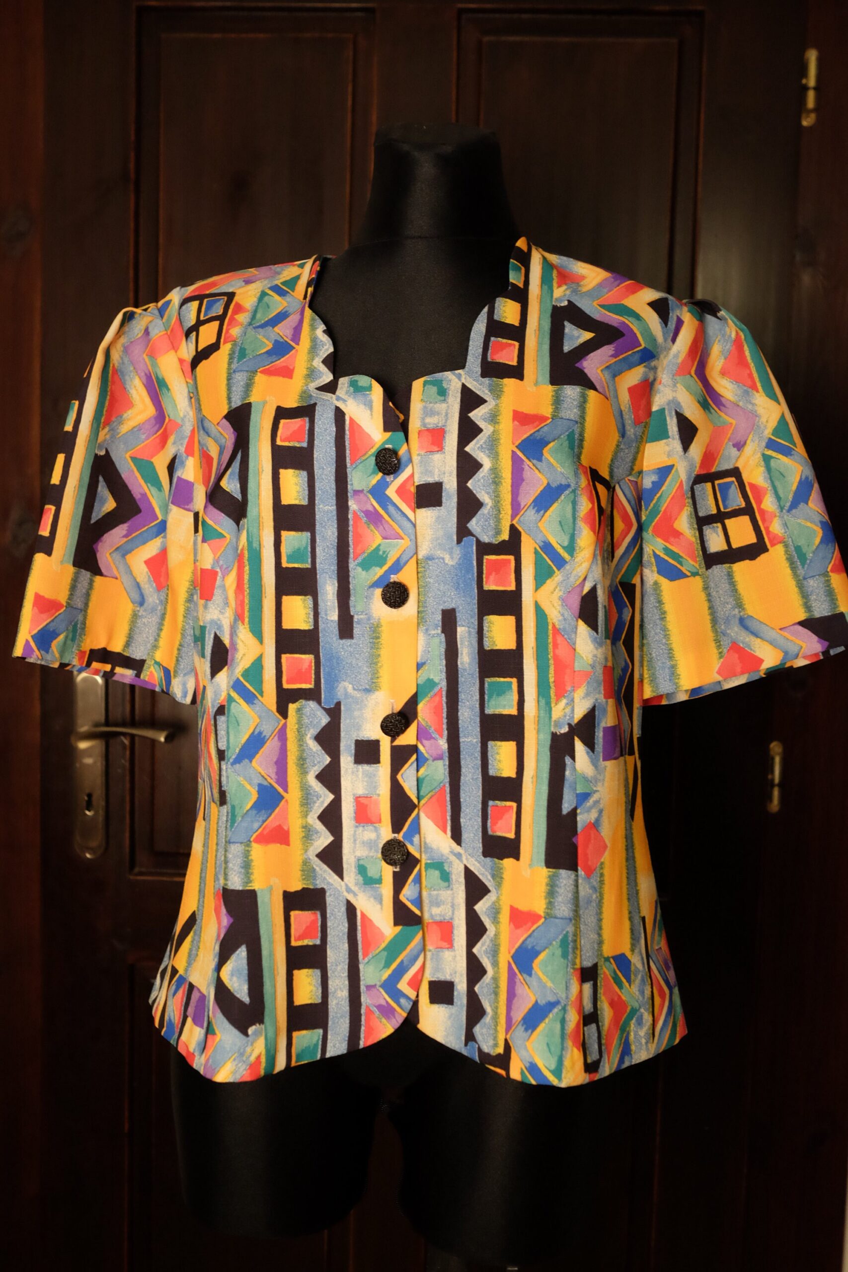 Vintage 80s/90s Colourful Short Sleeve Shirt, Button up Blouse