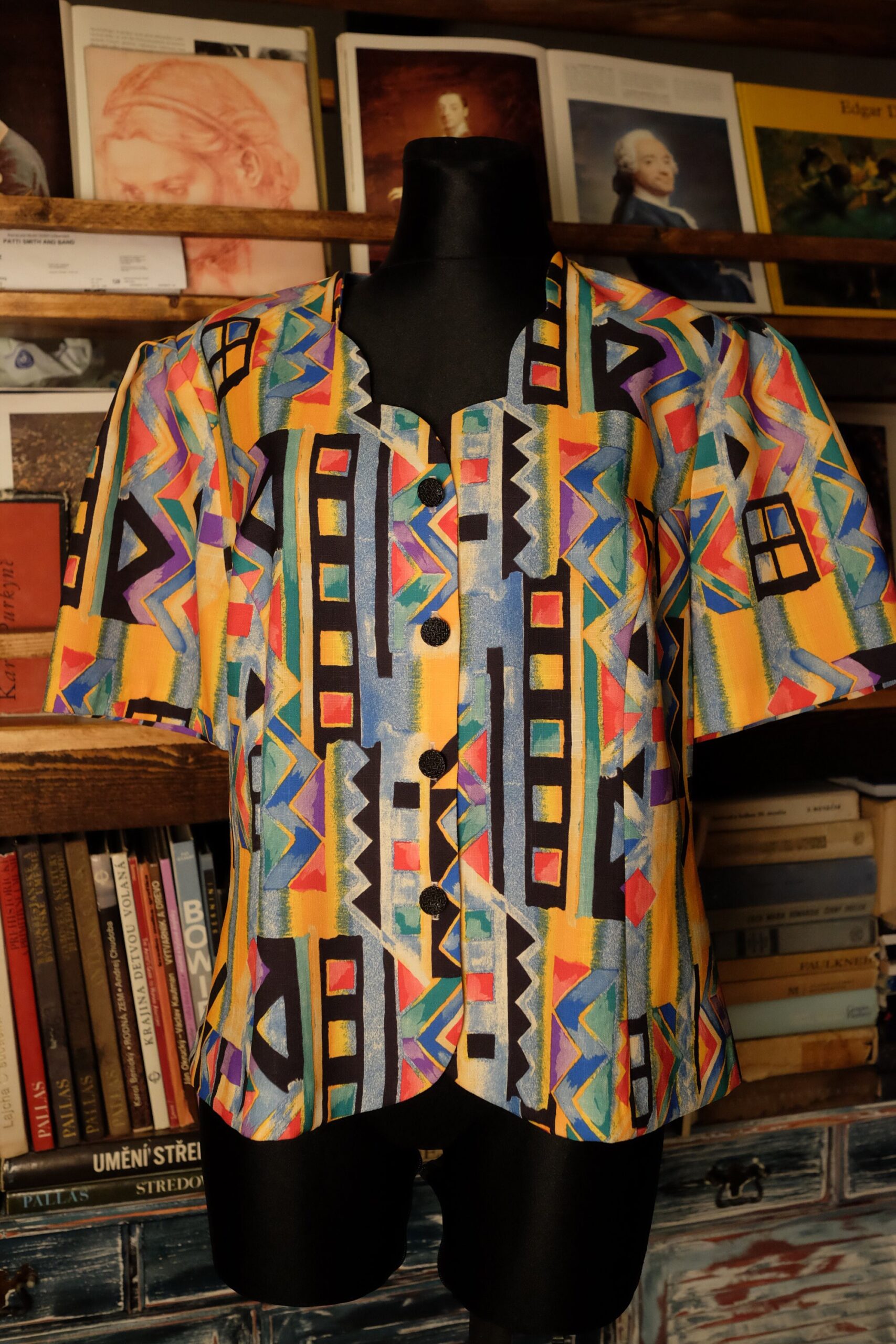 Vintage 80s/90s Colourful Short Sleeve Shirt, Button up Blouse - Image 3