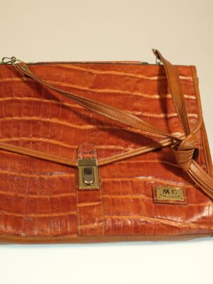 Vintage Caramel Brown Leather Marc Chantal Shoulder Bag, Gift for Vintage Lover