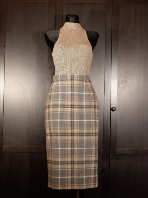 Vintage Gray Wool Blend Tweed Carlo Cecci by Odemot Plaid Tartan Pencil Skirt Size S