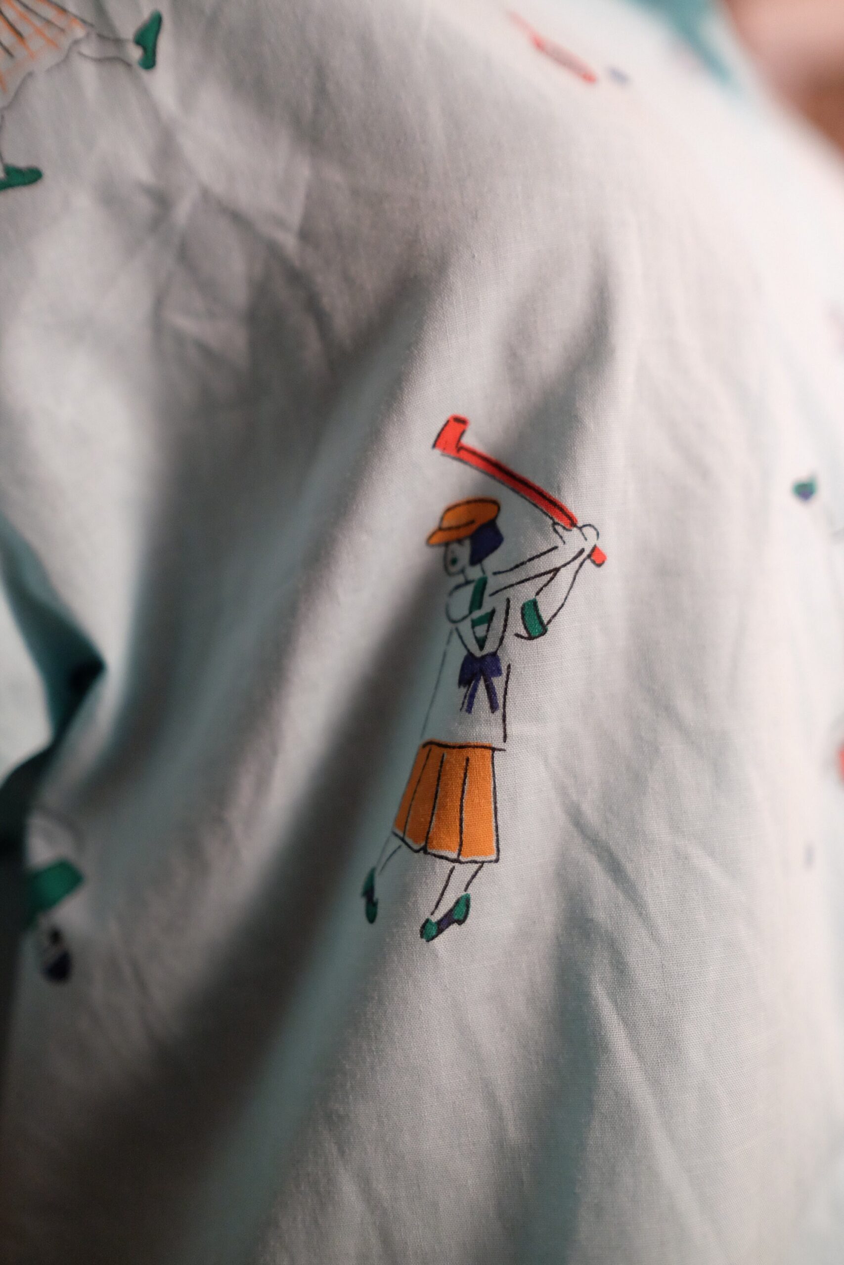 Vintage Funky Mint Colour Short Sleeved Blouse with Sport Motives - Image 6