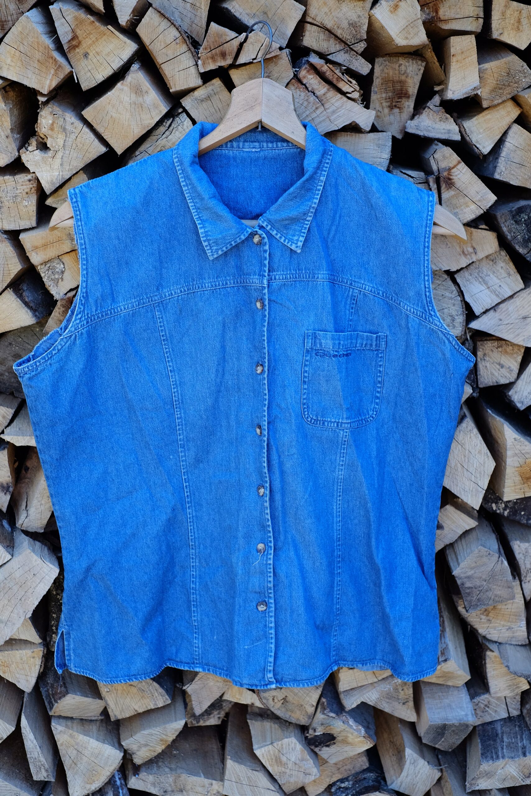 Vintage Light Blue Button Up Collared Denim Vest