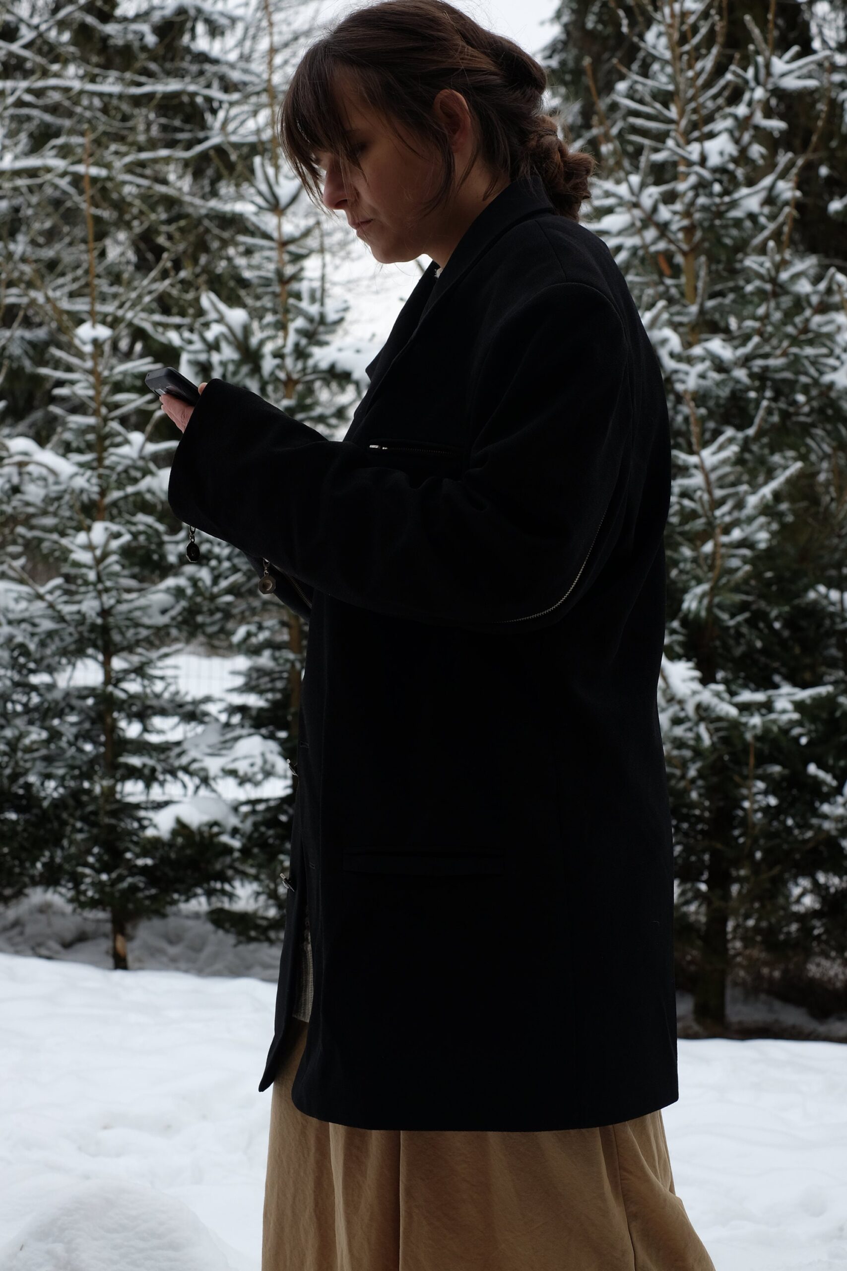 Black Vintage Coat with Zippers and Beautiful Silver Buttons - Image 2
