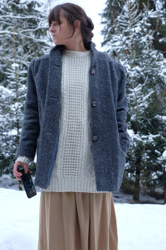 Grey Vintage Wool Tweed Herringbone Short Coat