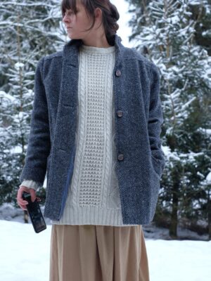 Grey Vintage Wool Tweed Herringbone Short Coat