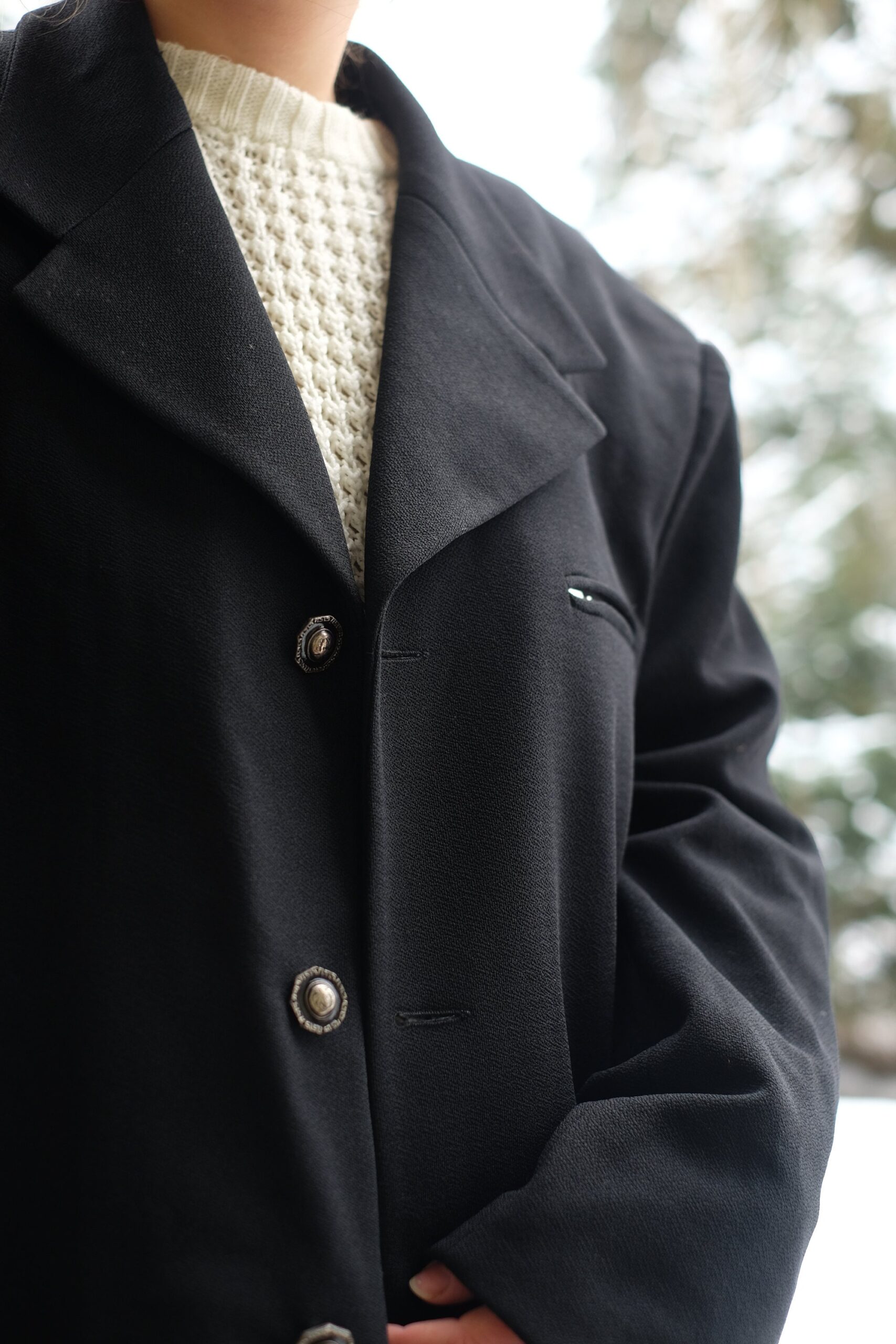 Black Vintage Coat with Zippers and Beautiful Silver Buttons - Image 10