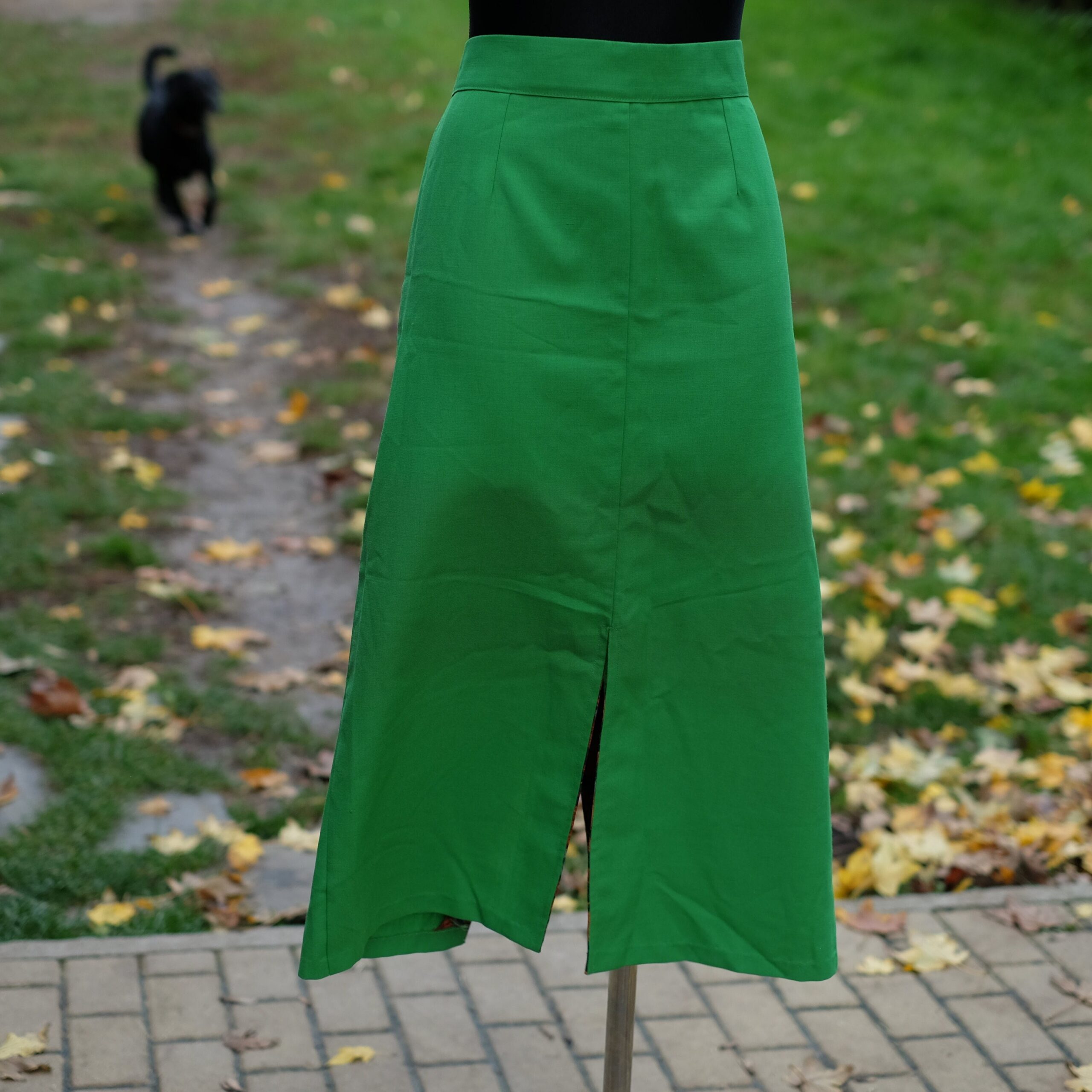 80s Vintage Handmade Green A line Skirt - Image 2