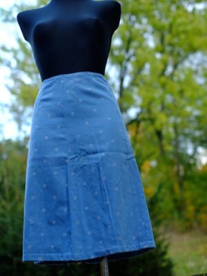 70s Vintage Handmade Light Blue Denim Skirt with floral embroidery