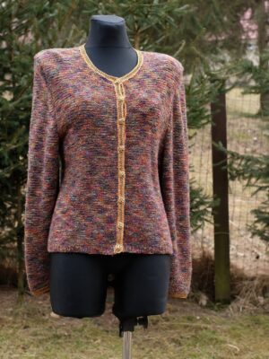 Vintage Shoulder Pads 80s Glam Colorful Cardigan/ Knitted Blazer with Golden details