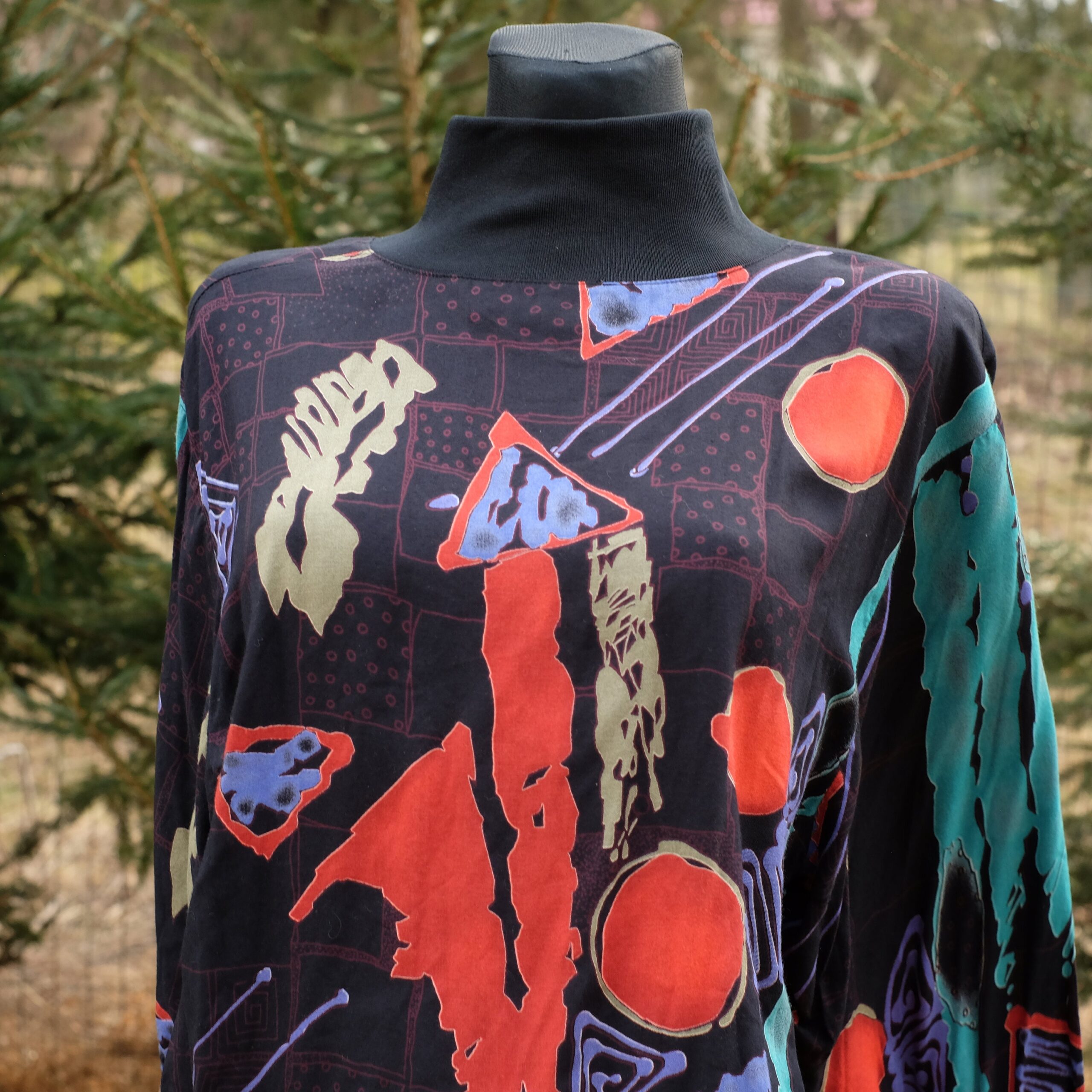 Vintage Mac Scott Funky Colourful Geometric Pattern Blouse with Turtleneck - Image 6