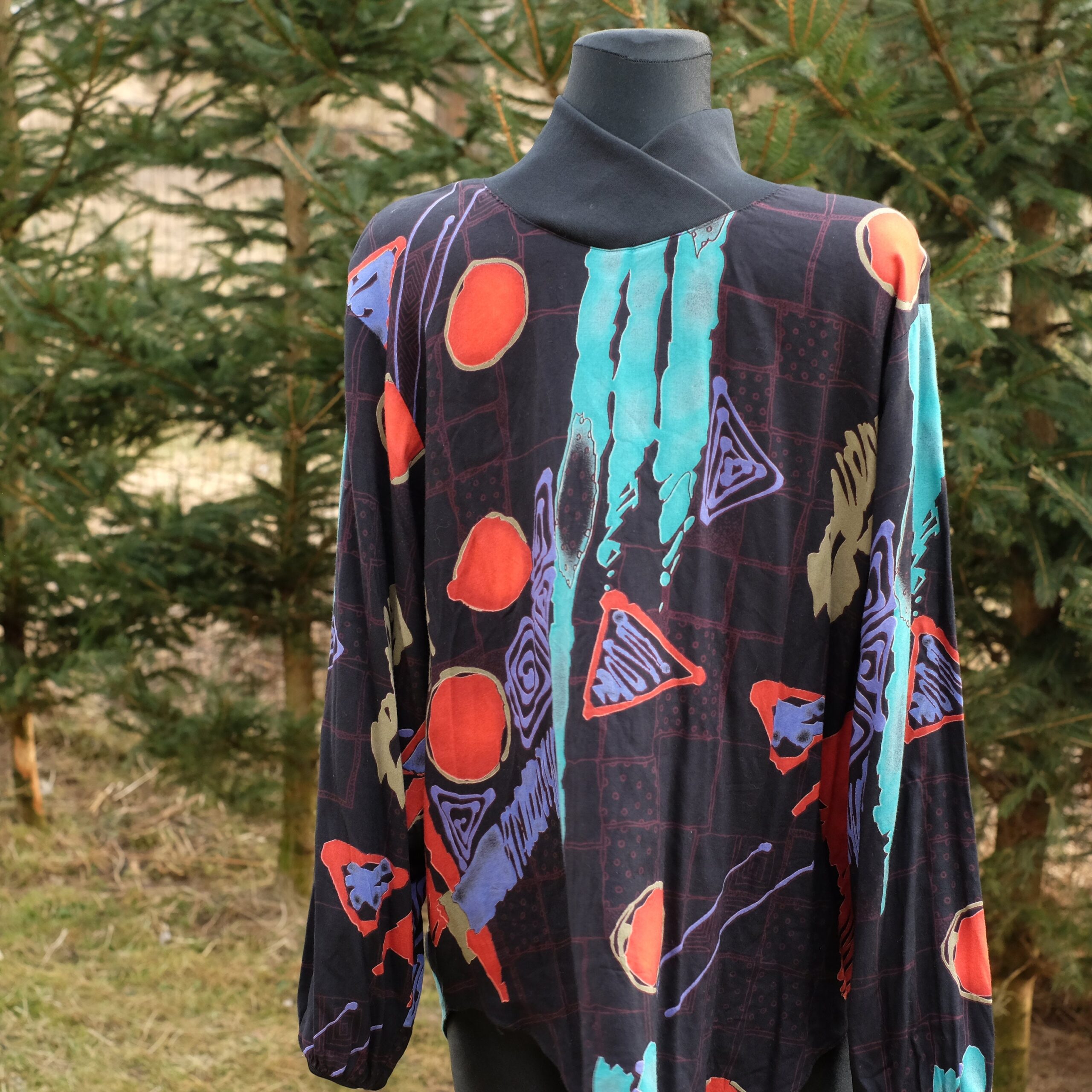 Vintage Mac Scott Funky Colourful Geometric Pattern Blouse with Turtleneck - Image 8