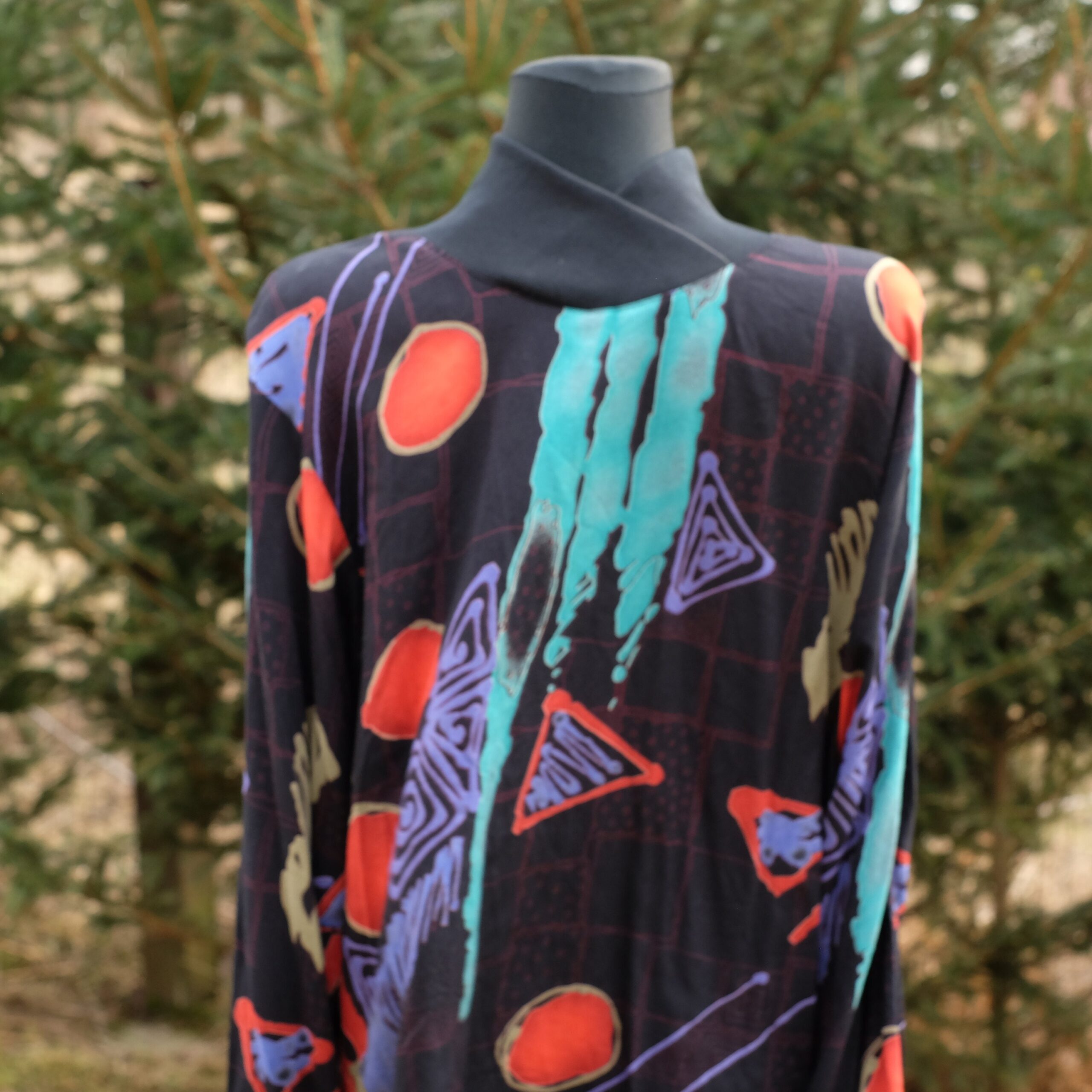 Vintage Mac Scott Funky Colourful Geometric Pattern Blouse with Turtleneck - Image 3